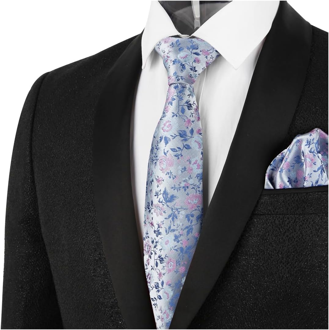 Alizeal Mens 3.15inches Light Color Rustic Tie with Flower Printed Handkerchief