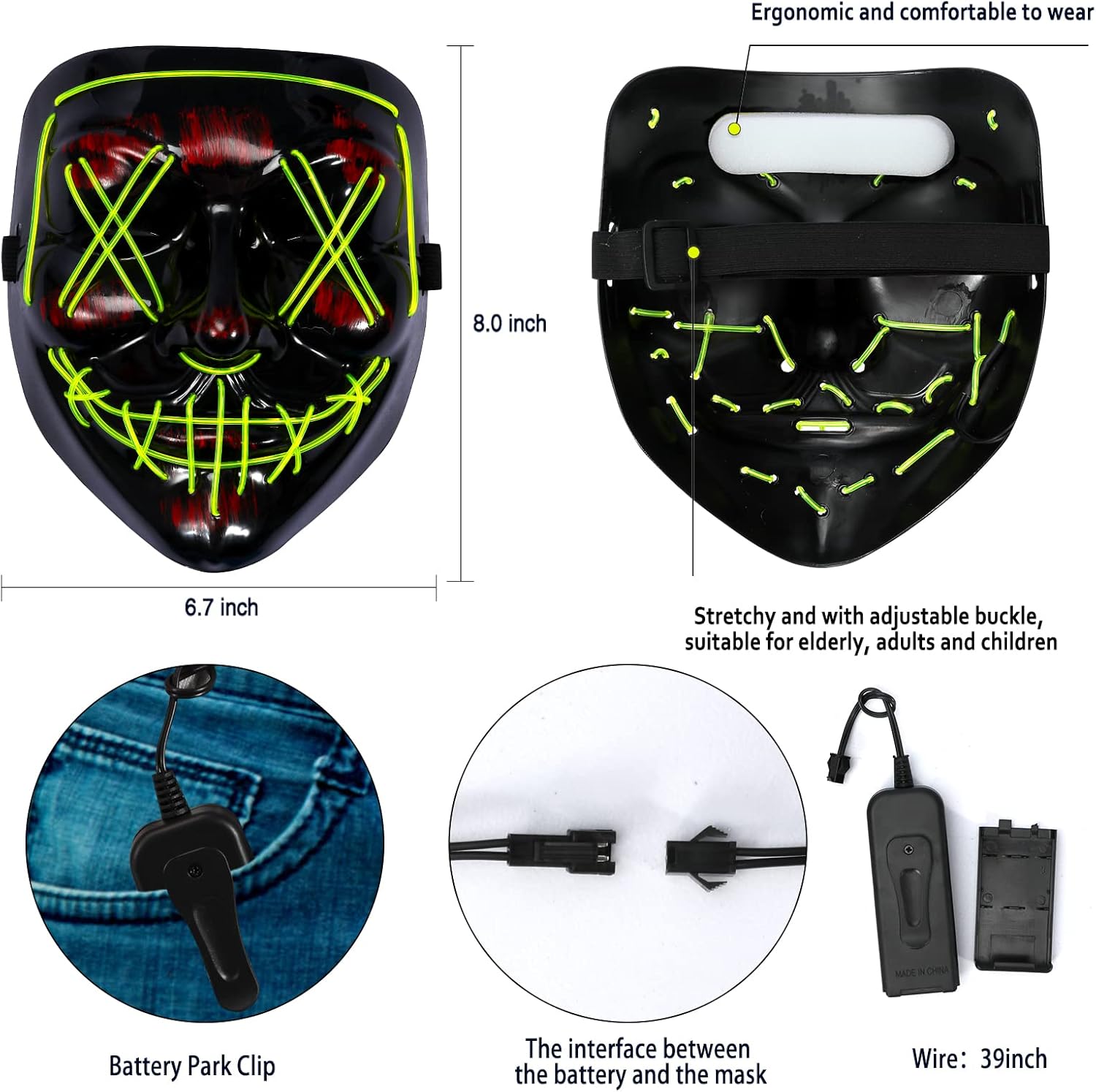 Miniatura 4 de Max Fun Máscara de Halloween con guantes brillantes para disfraz de Halloween fiesta de cosplay máscaras de miedo con luces LED para fiesta de