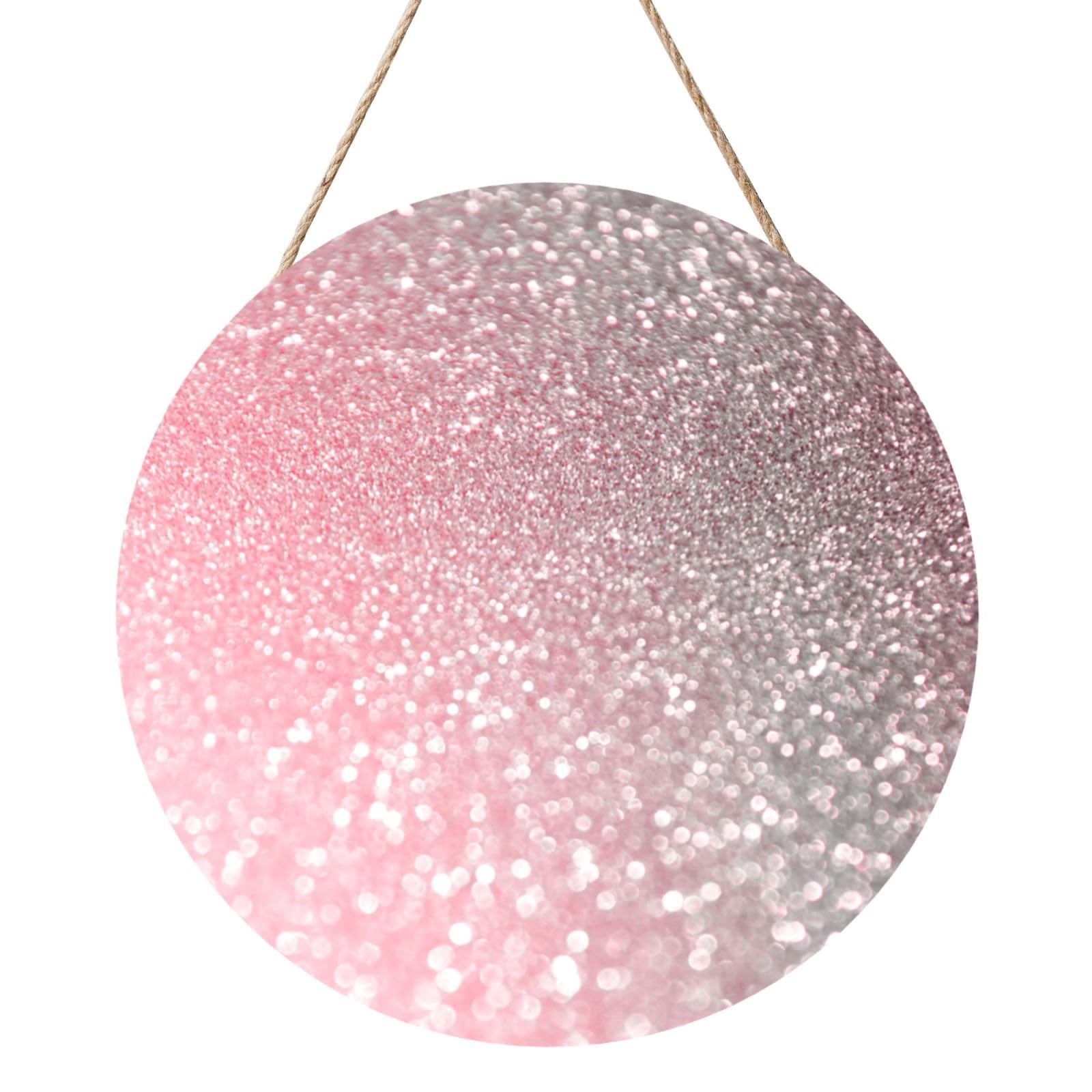 InOmak Rose Gold Pink Sparkle, Round Wood Panel Painting 12 in, Wall Hanging Painting For Home