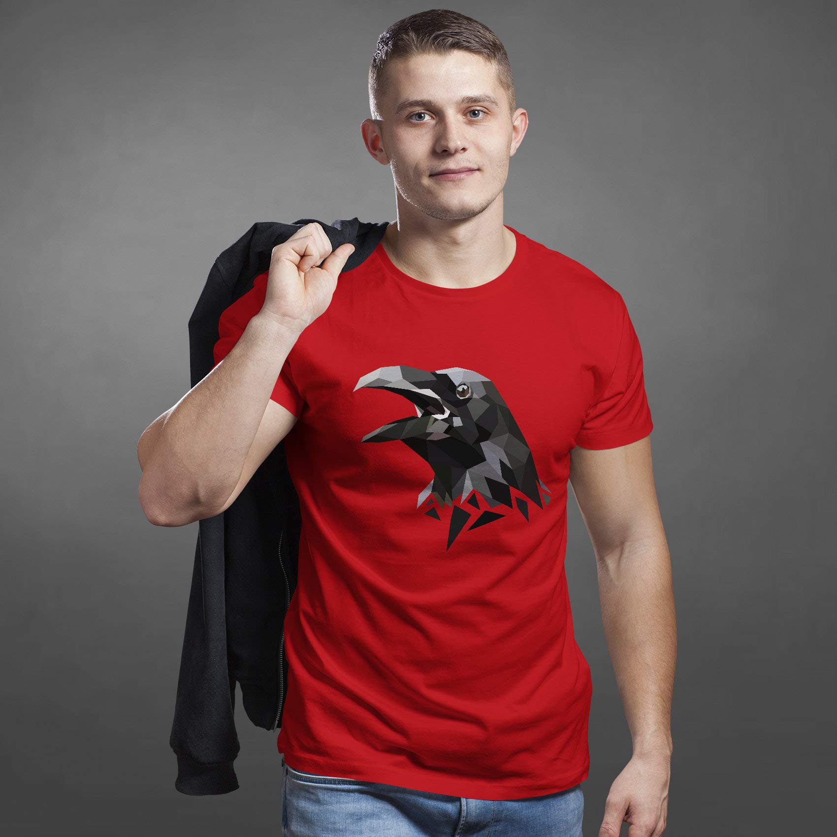 Black Crow kruk koszulka - ptak sztuka Halloween przestraszyć koszulka z nadrukiem - obraz horroru kolorowy t-shirt natura - strach na wróble prezent