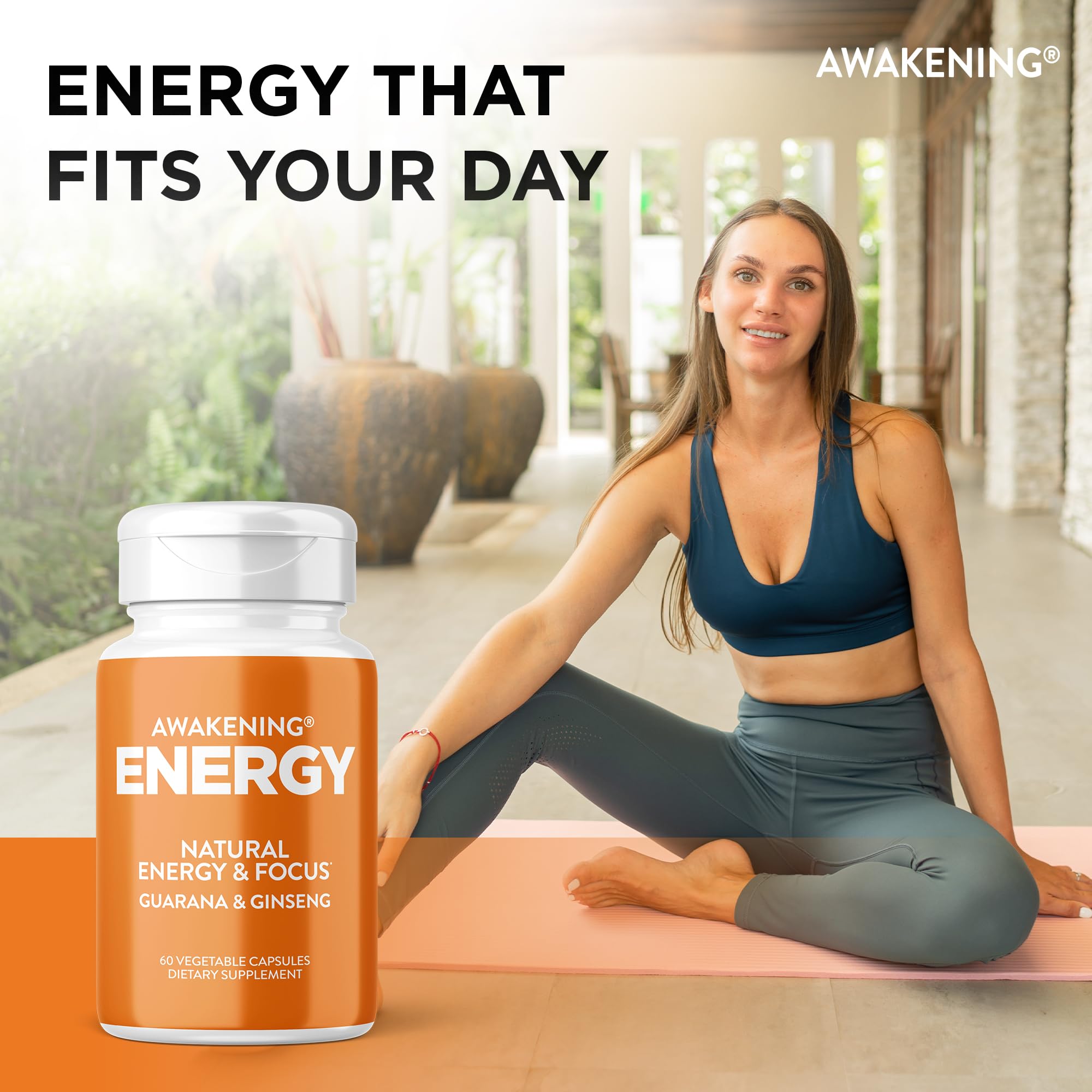 Awakening Natural Energy & Focus Supplement with Panax Ginseng, Guarana Extract & Chromium Picolinate | Brain Supplement for Focus, Energy, Mood & Clarity | Gluten Free Veggie, USA - 60 Caps — Amazon image 5