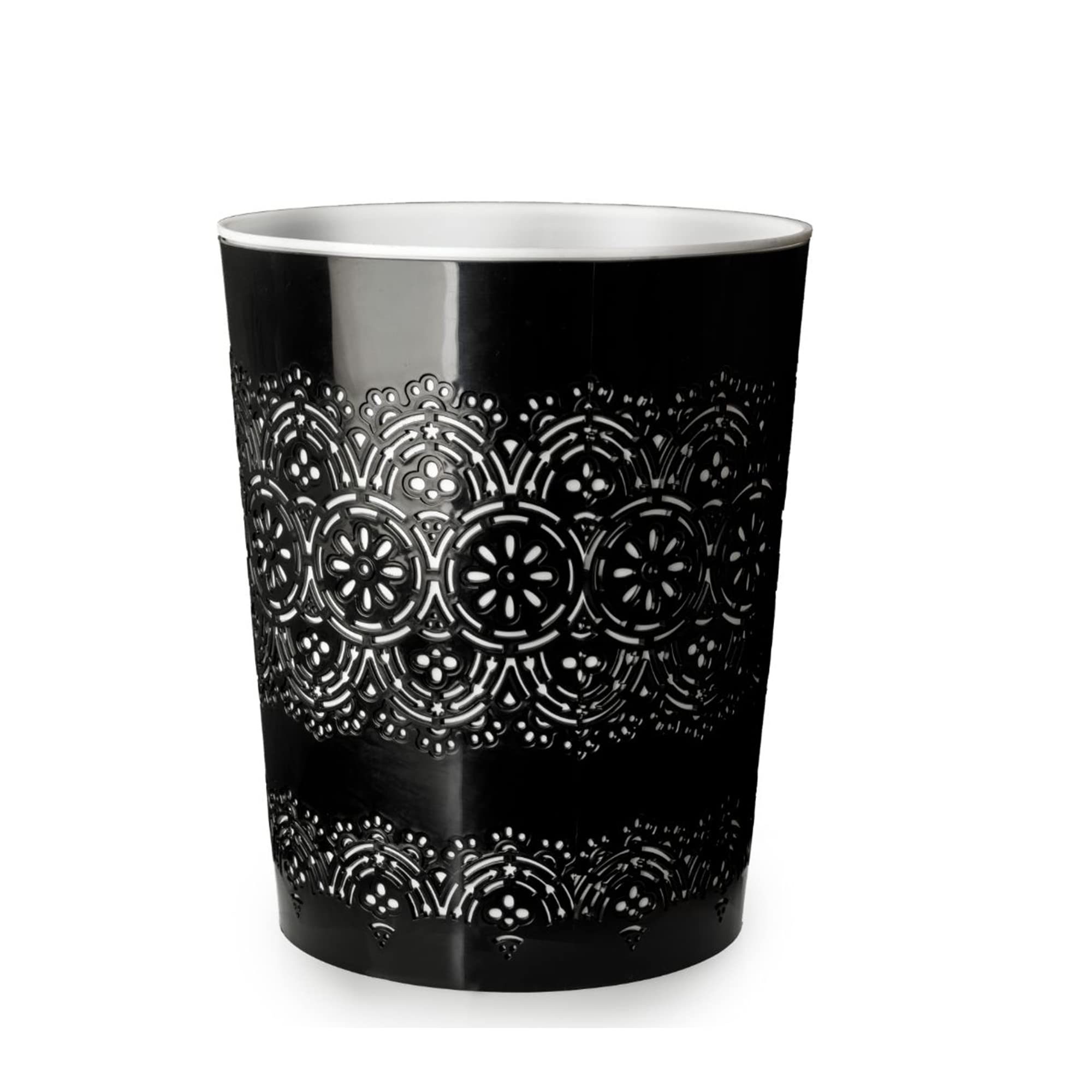Blue Canyon Flora Waste Bin, Trash Bin for Home, Bathroom, Bedroom or Office, Slim Waste Basket Fits Under Desk/Sink, Indoor Outdoor Double Walled Heavy Plastic Dustbin to Hold Waste, Black