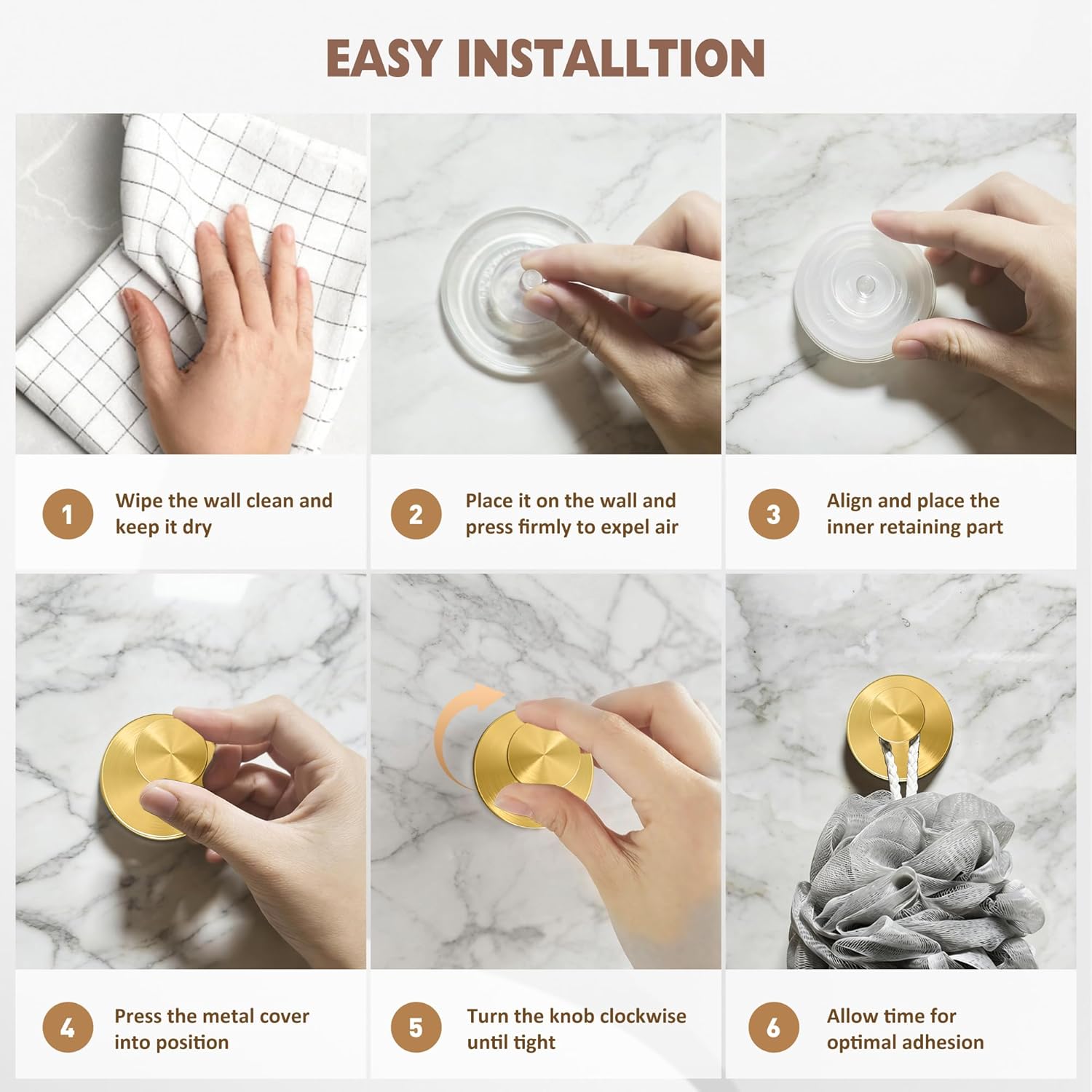 MOTAIPEAK Suction Cup Hooks for Shower,Upgraded Strong Suction Hooks for Inside Shower,Removable Towel Hooks for Bathroom, Glass, Window, Tile,Waterproof & Reusable, No Drilling,Gold (4 Pack)