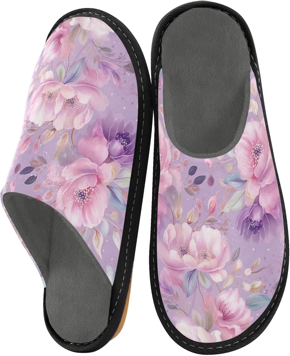 Flower Glitter Texture House Slippers – Cozy Fuzzy Slippers for Guests, Washable & Disposable, Perfect for Shoeless Home, Spa & Hotel Use A112917