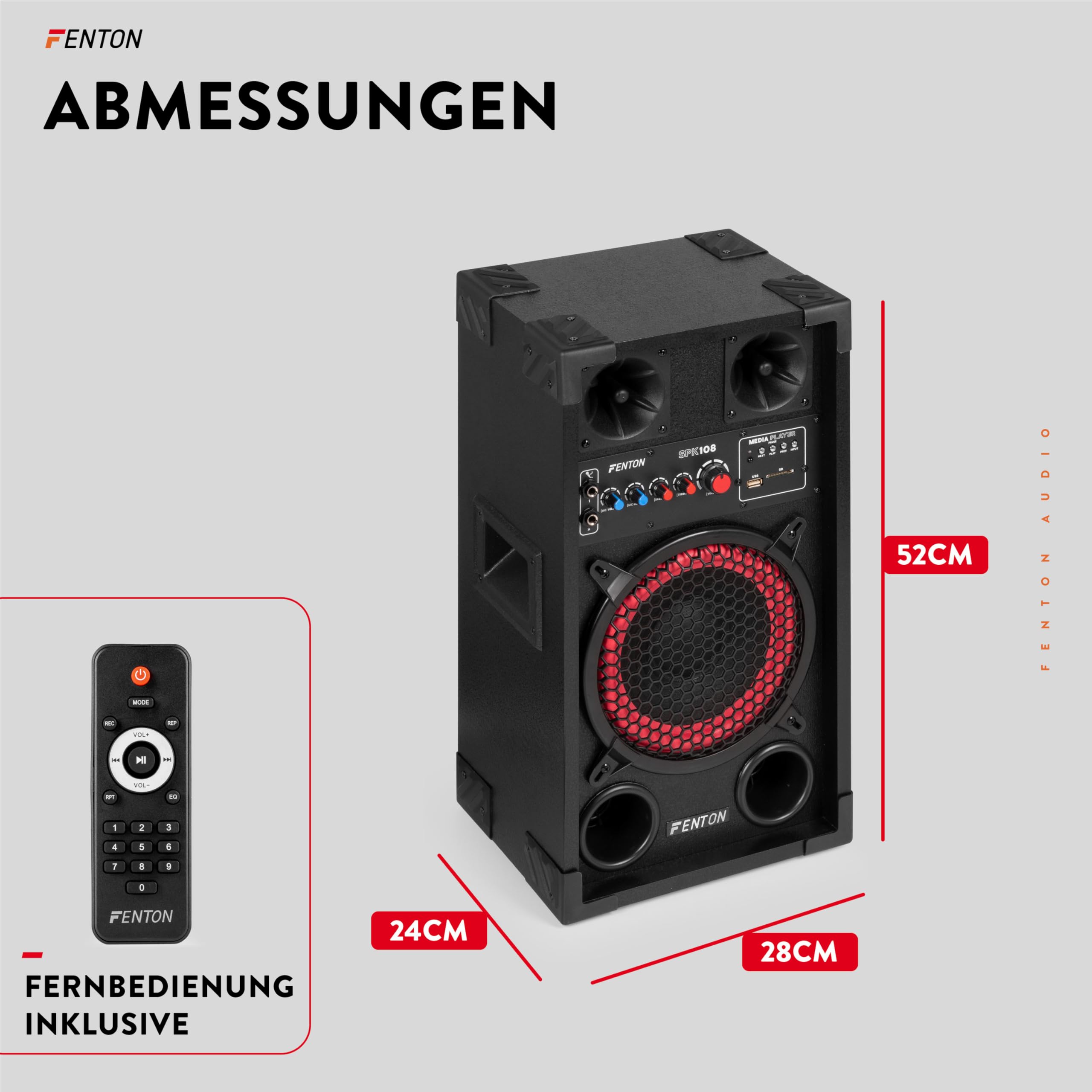 Fenton SPK-108 PA Anlage Aktiv Komplettset 400 Watt – Party Lautsprecher Paar mit Bluetooth & USB – DJ Anlage Boxen Musik – 8" Woofer Standlautsprecher – Musikbox Groß für Karaoke & Events