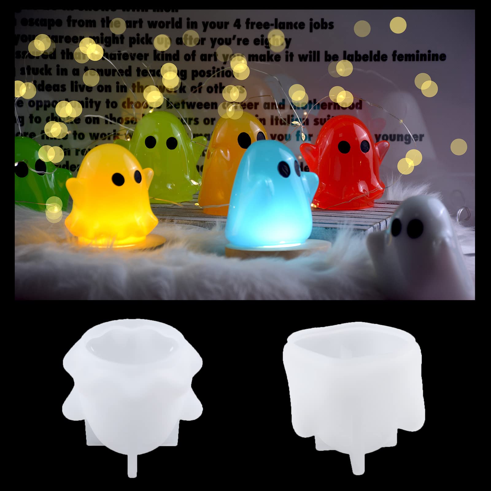 3D Ghost Resin Molds,DIY Handmade Epoxy Resin Halloween Deco Mood Lights molds,Cute Beside Lamp Decoration Silicone Mold,Light Decorations, Halloween Christmas Gifts (Style1+Style2)