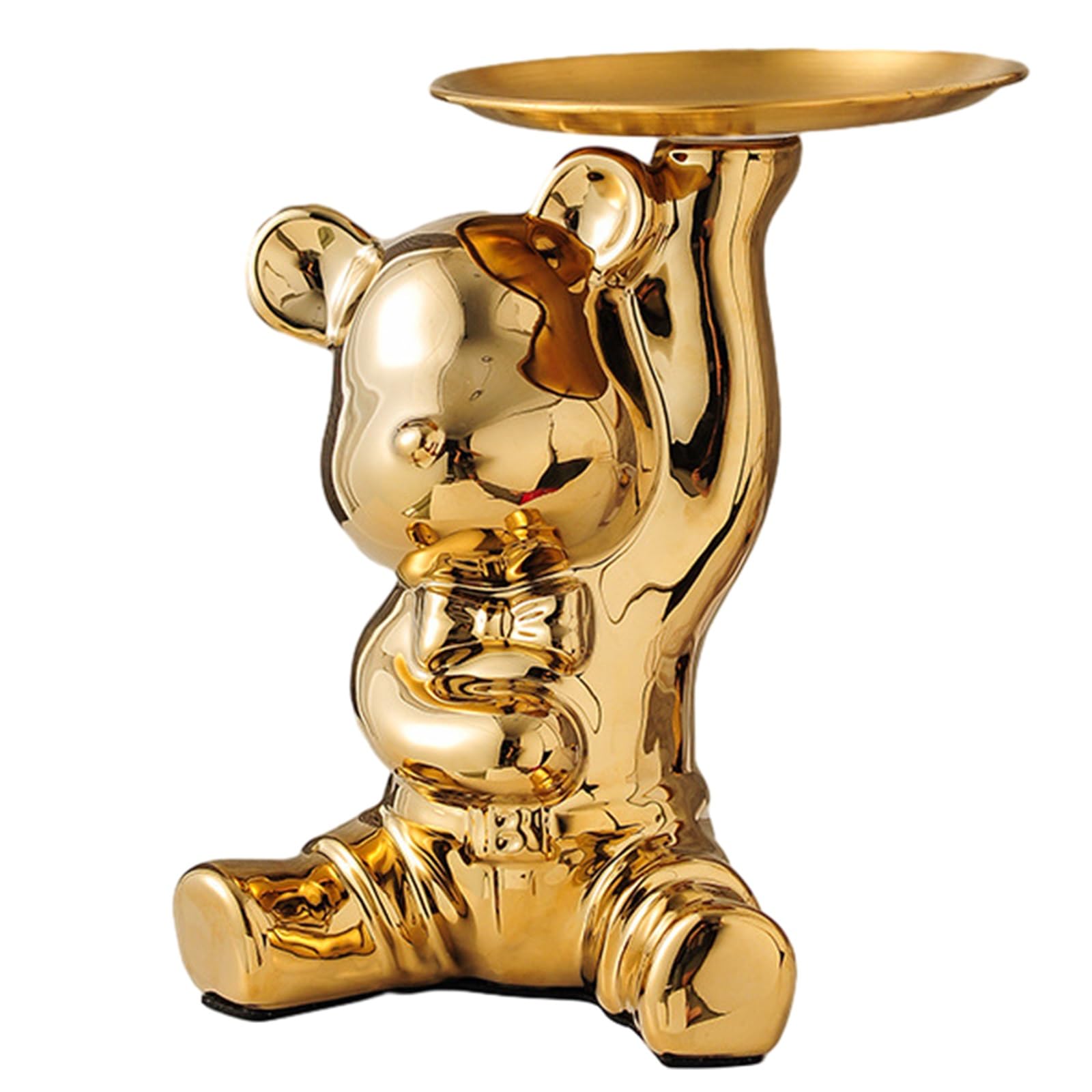 YIQIYOU Key Storage Small Tray Resin Polar Bear Sculpture with Metal Tray Animal Figurine Ornament Standing Statue Candy Jewelry Organizer for Table,Desk Holder Decor (Color : Gold A)