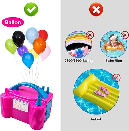 Miniatura 5 de Siasky Electric Balloon Pump, Portable Dual Nozzle Electric Air Balloon Pump Inflator Blower Machine for Party Decorations, Rose Red 110V 600W with