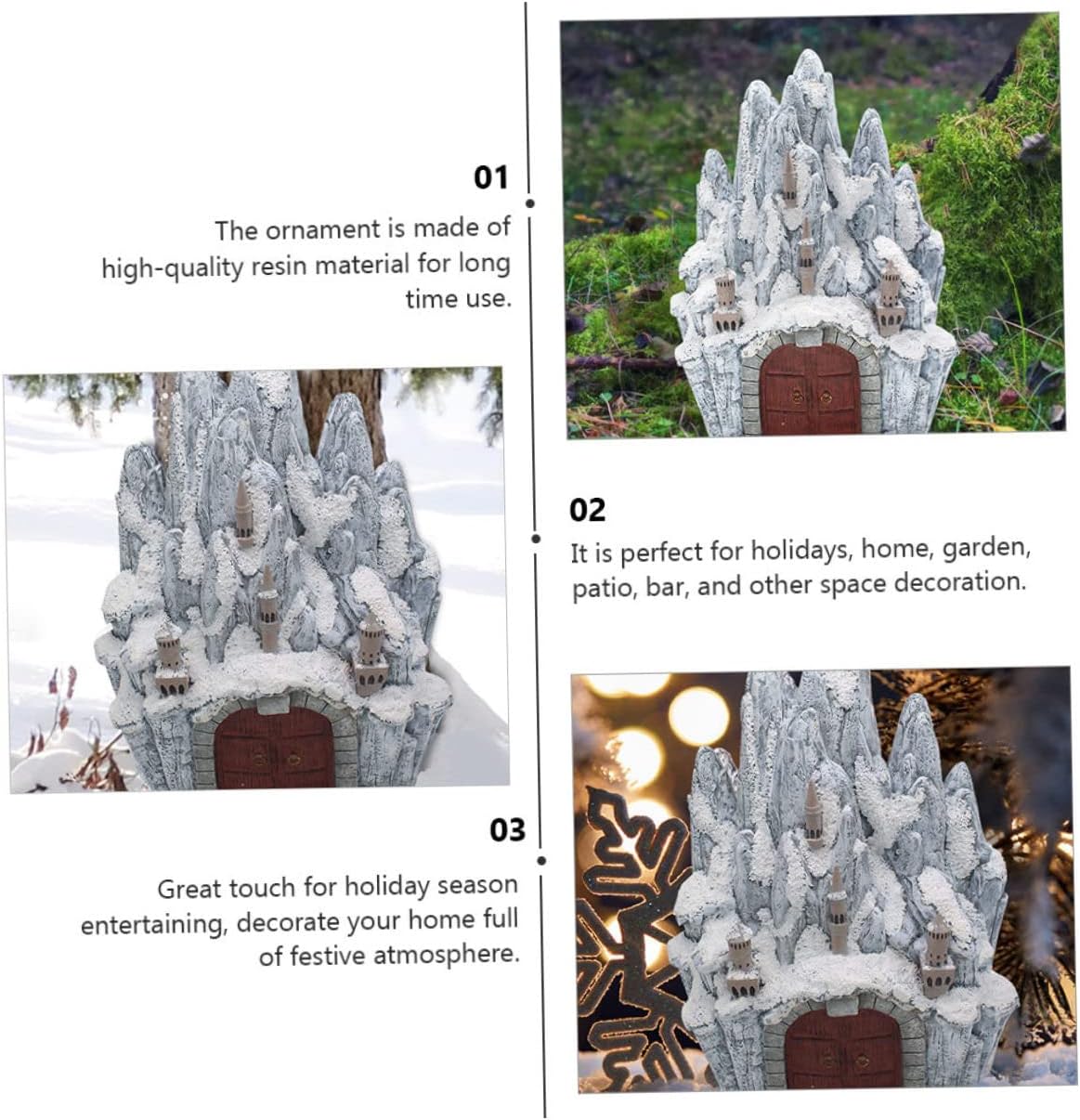 Luxshiny Snow Mountain Theme Home Decor 8-inch Artificial Resin Adornment for Holiday and Seasonal Display Unique Icing Fort Ornament