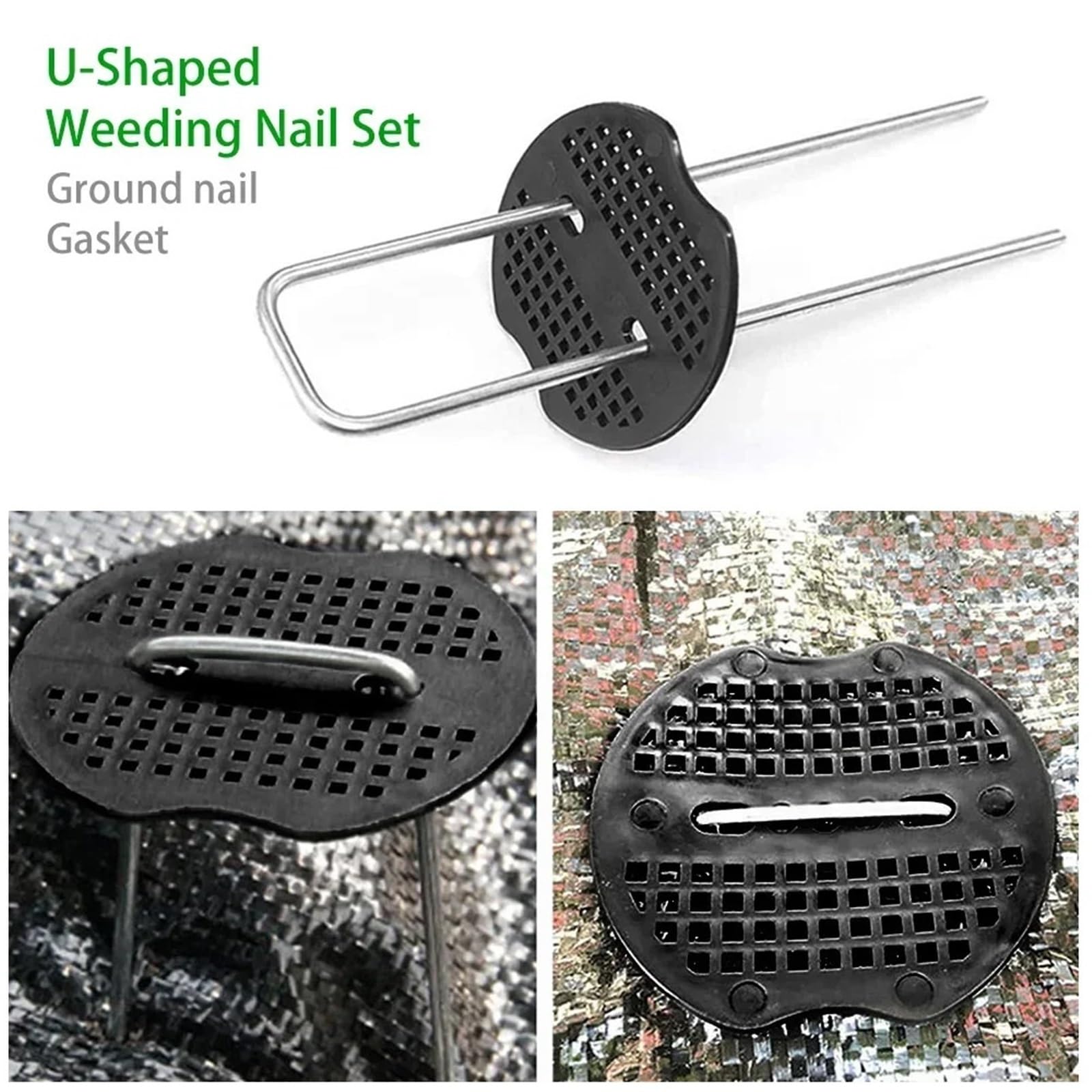 Picchetti Da Giardino A U 30/60 picchetti da terra a forma di U con rondelle di protezione, picchetti da giardino for il fissaggio di reti in tessuto for il paesaggio contro le erbacce Per Tessuto, Er