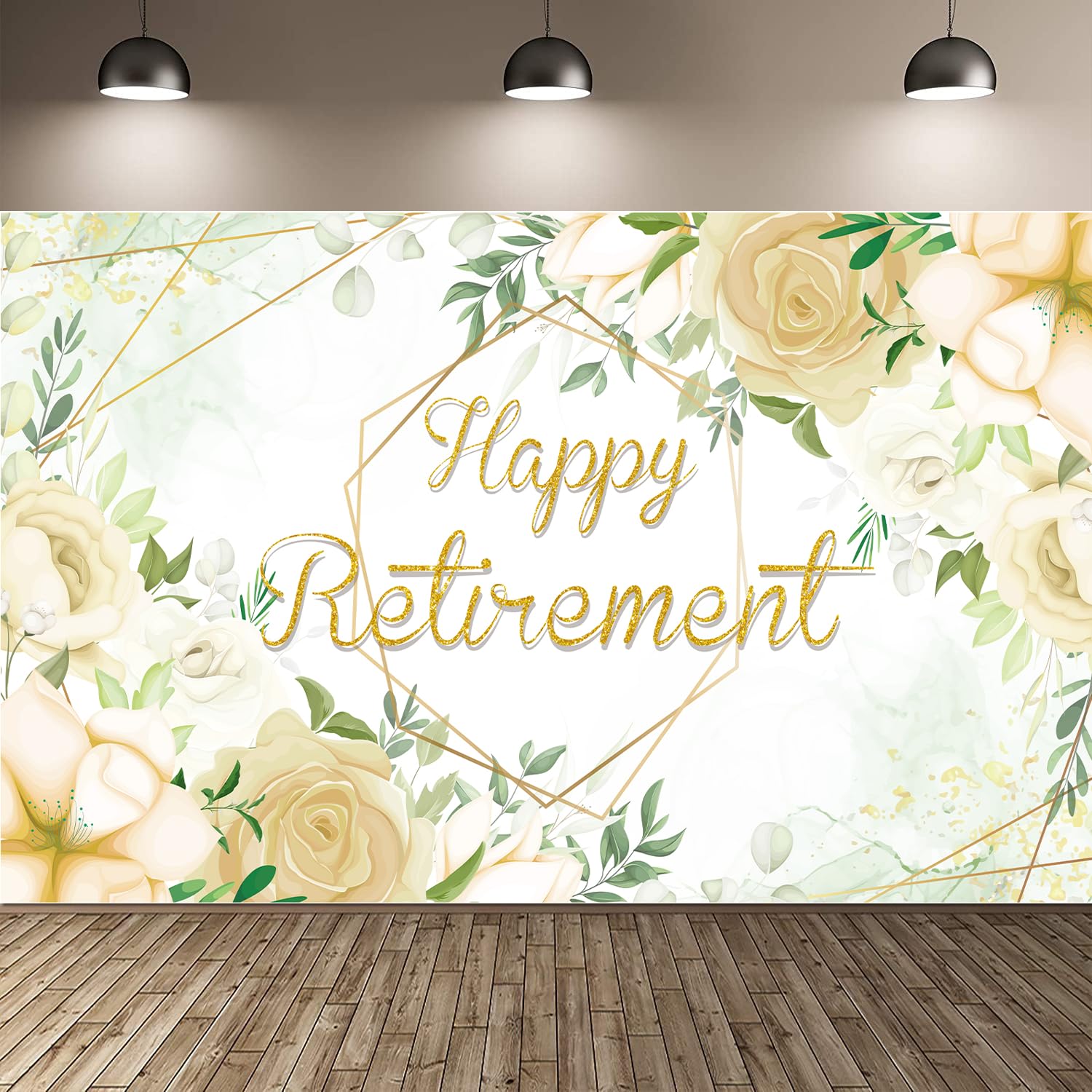 Retirement Decorations | 180x110cm Large Fabric Happy Retirement Banner Party Decoration Backdrop | Happy Retirements Gifts for Women Men (Flowers and Leaves)