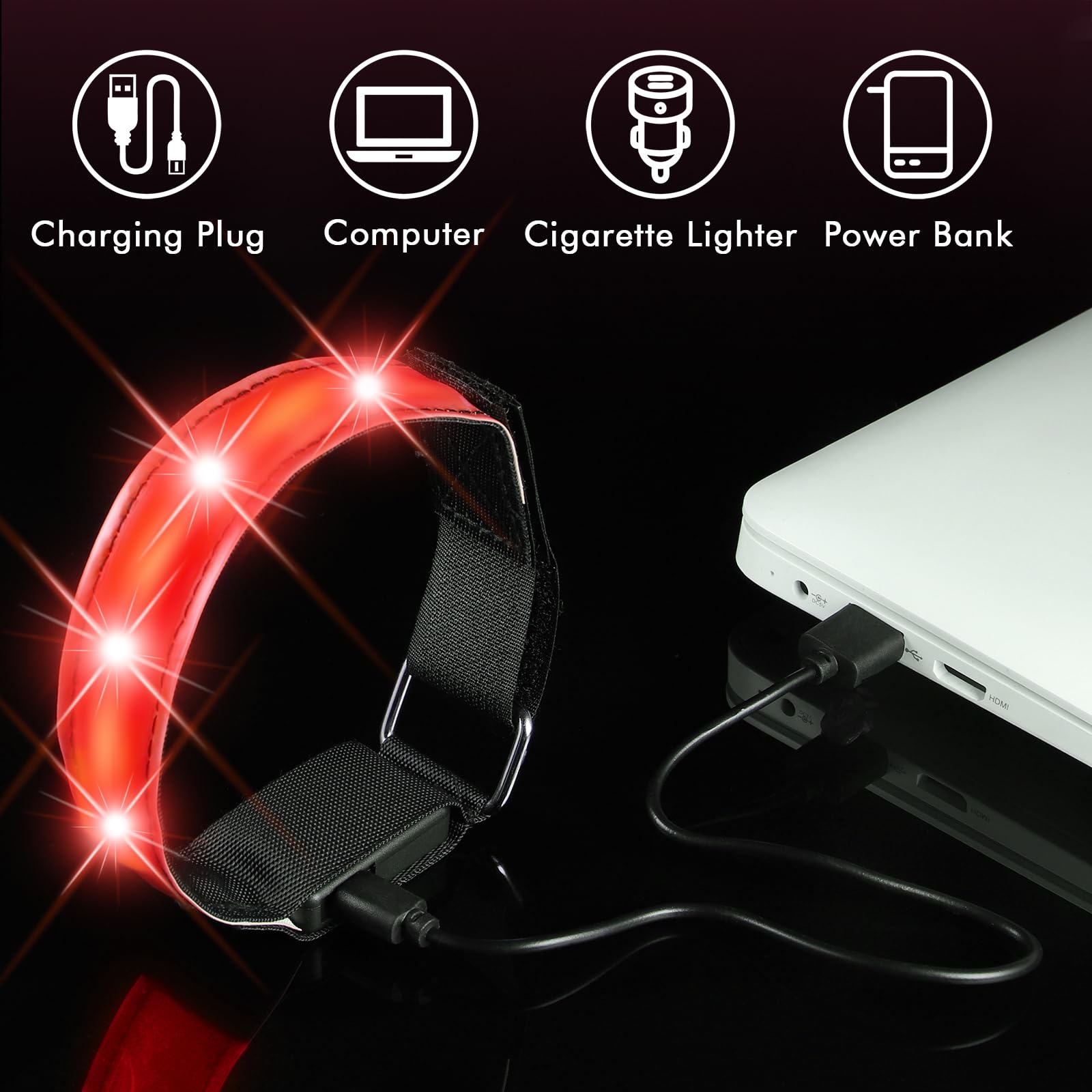 JIZZU LED Bracciale Ricarica USB 2 Pezzi Riflettenti Alta Visibilità Ciclismo Jogging