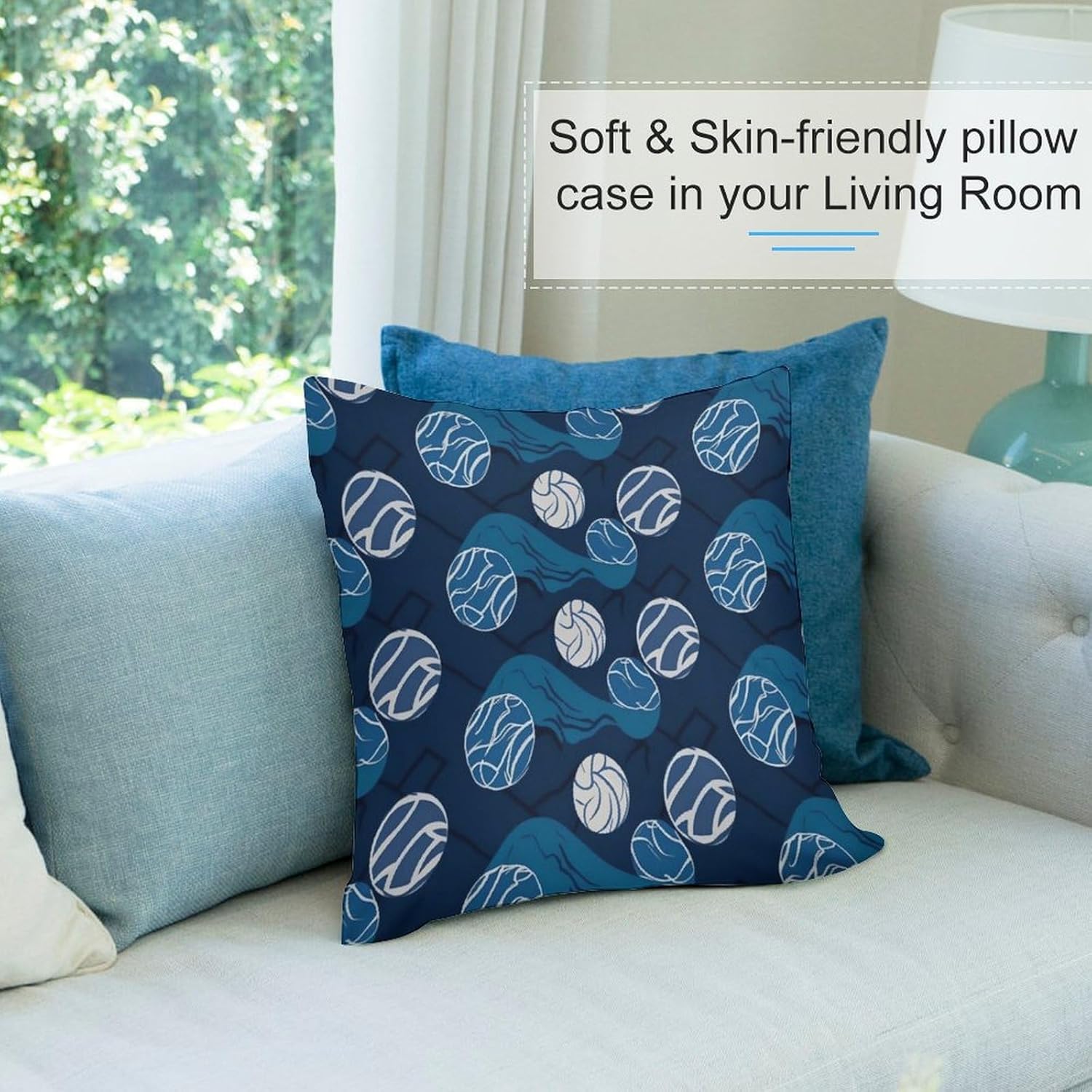 Zippered Pillow Cover, Pillow Protector, Blue Volleyball Printed Pillow Cover of 4, Pillow Not Included