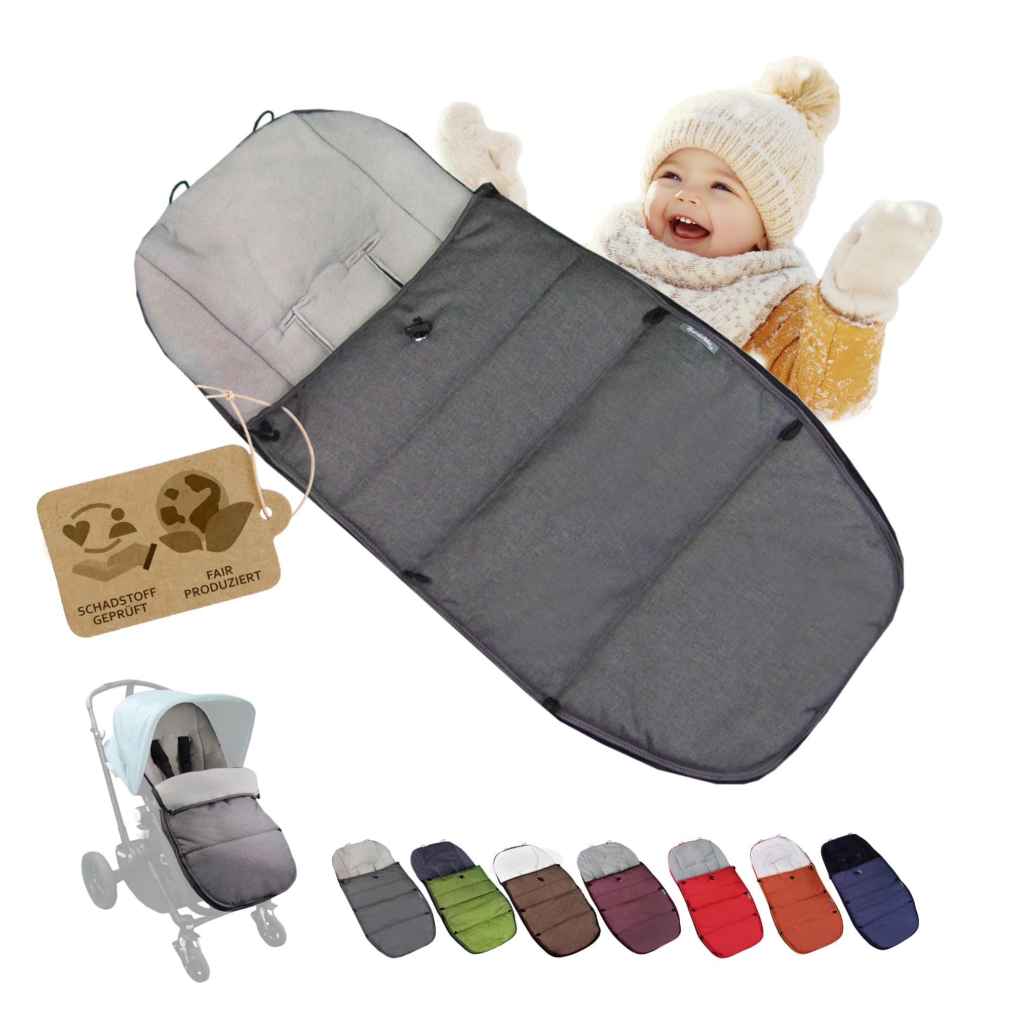 Chancelière d'hiver - Compatible avec les modèles de poussettes Bugaboo - En polaire thermique réglable - Gris foncé