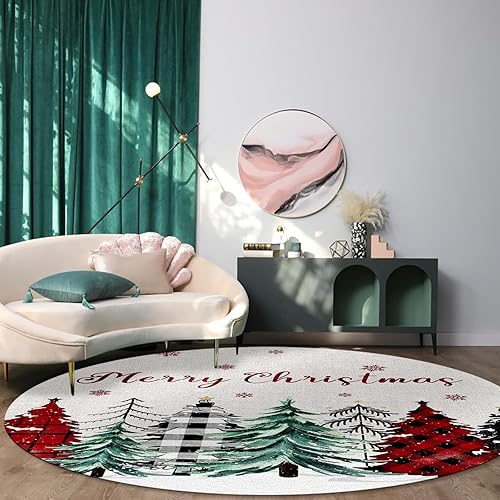 Miniatura 3 de Alfombra redonda de Navidad de 5 pies, lavable para interiores y exteriores, para dormitorio, cocina, baño, sala de estar, comedor, lavandería,