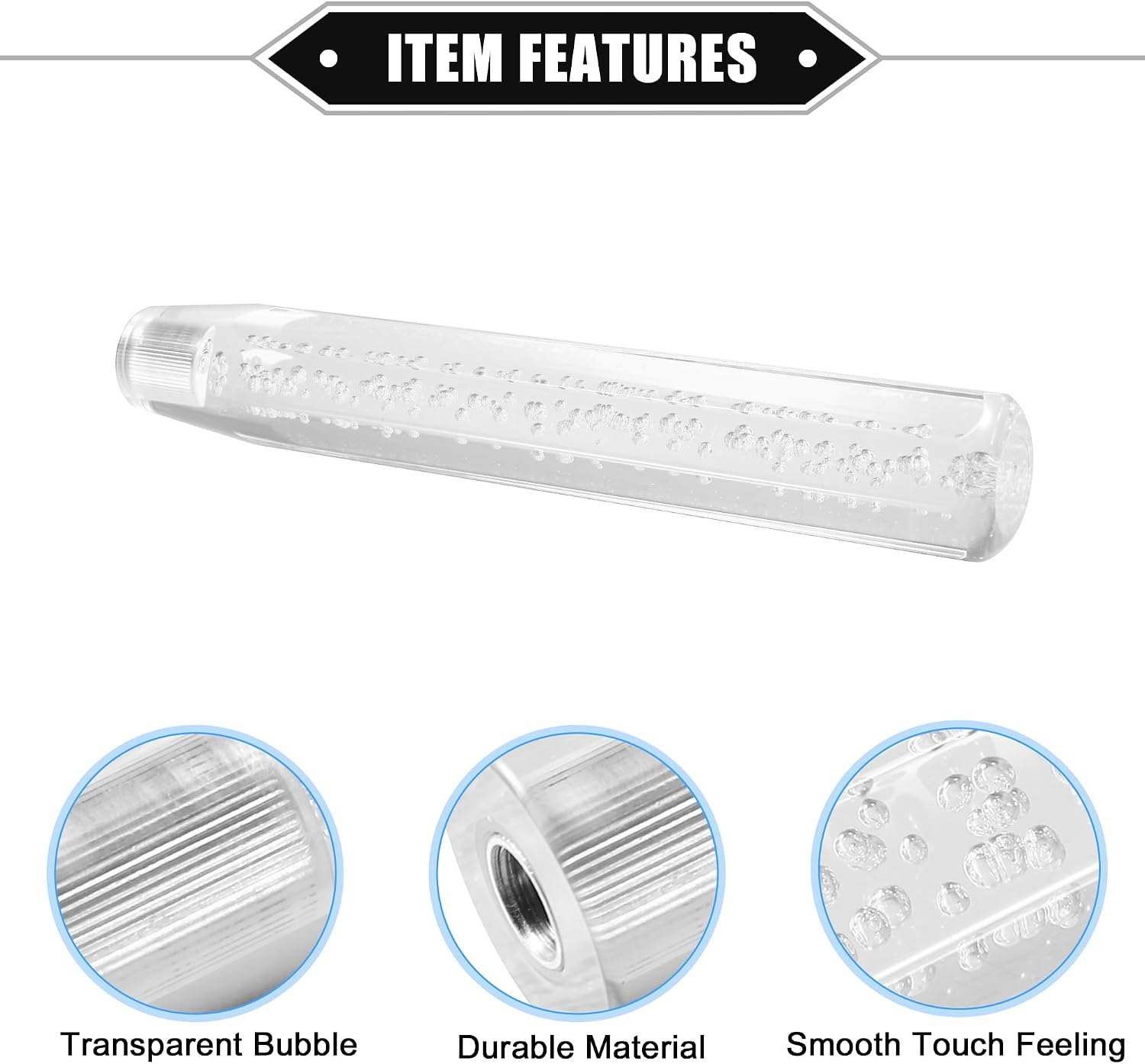 Gear Shift Knob Stick, 30cm Faux Crystal Transparent Bubble Gear Shifter Universal for Manual Transmission Vehicle Durable Acrylic Clear with Adapter