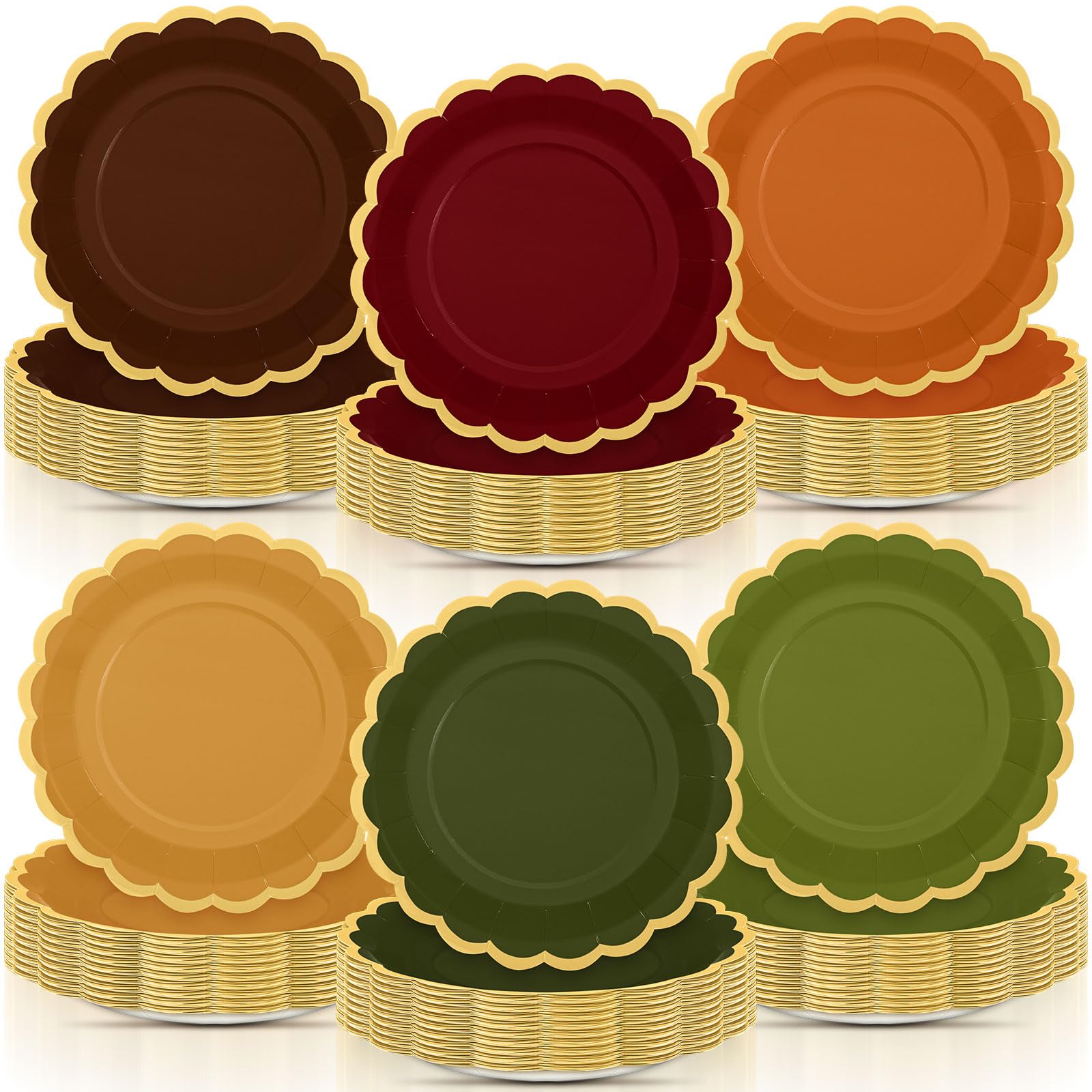 96 Pcs Fall Paper Plates 9 Inch Gradient Color Scalloped Plates