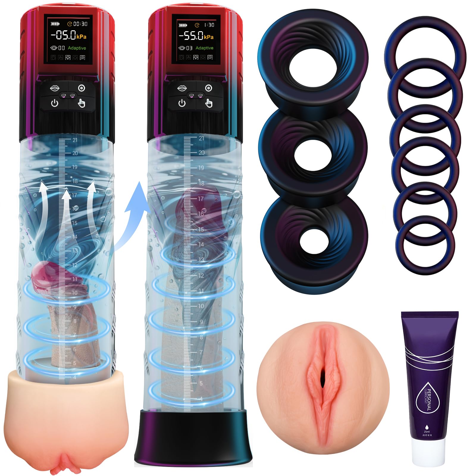 HIVEFUN Penispumpe Sex Spielzeug für die Männer, Adaptive Modus Masturbieren für Männer Penis Pumpe Vakuumpumpe mit 6 Saugstufen, Penispumpen Taschenmuschi Masturbator Sexspielzeug für Männer Solo