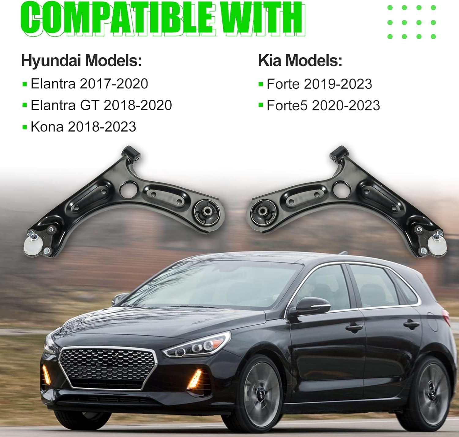 LEAPTREND 54500F2000 2Pcs Front Left & Right Lower Suspension Control Arm with Ball Joint Compatible with Hyundai Elantra/Elantra GT/Kona 2017-2023, Kia Forte/Forte5 2019-2023 Replace 54500F2AA0