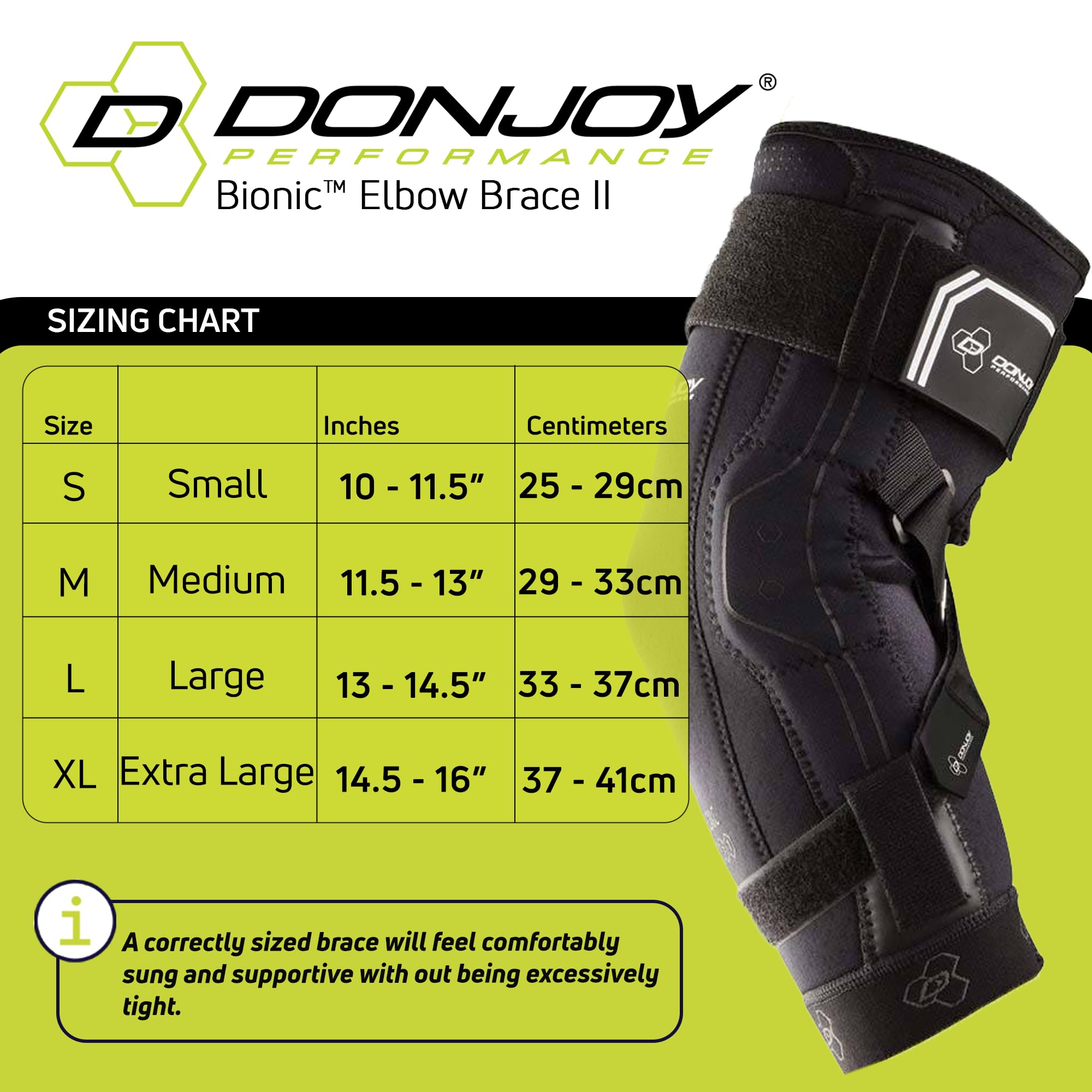DonJoy Performance Bionic II - Codera (tamaño mediano) | Bisagras policéntricas dobles para soporte medial y lateral, neopreno perforado, correa cruzada ajustable