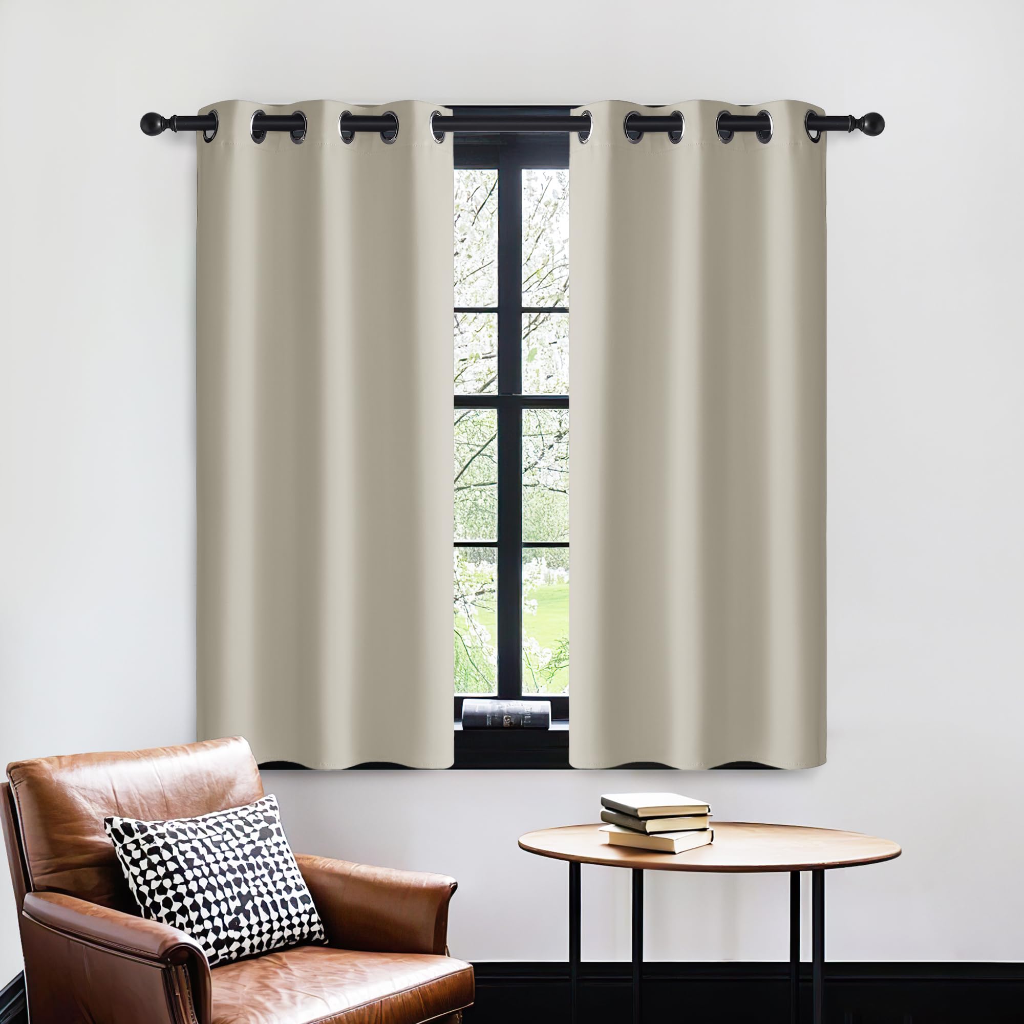 PONY DANCE Short Blackout Curtains, Light Beige, 2 Panels, 29 x 45 Inch
