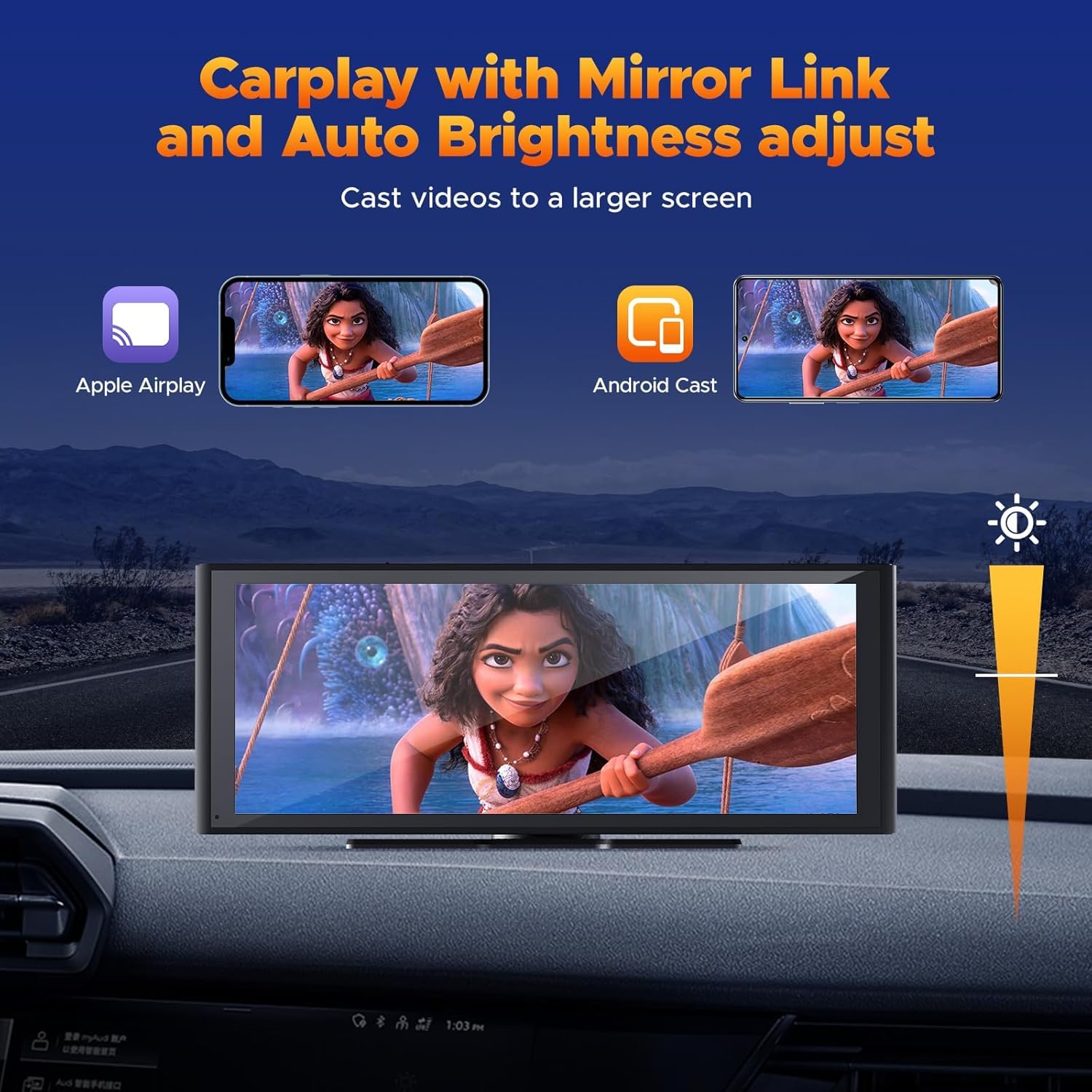 Volam 9 Inch CarPlay-scherm met AppIe CarPlay en Android Auto Draagbare