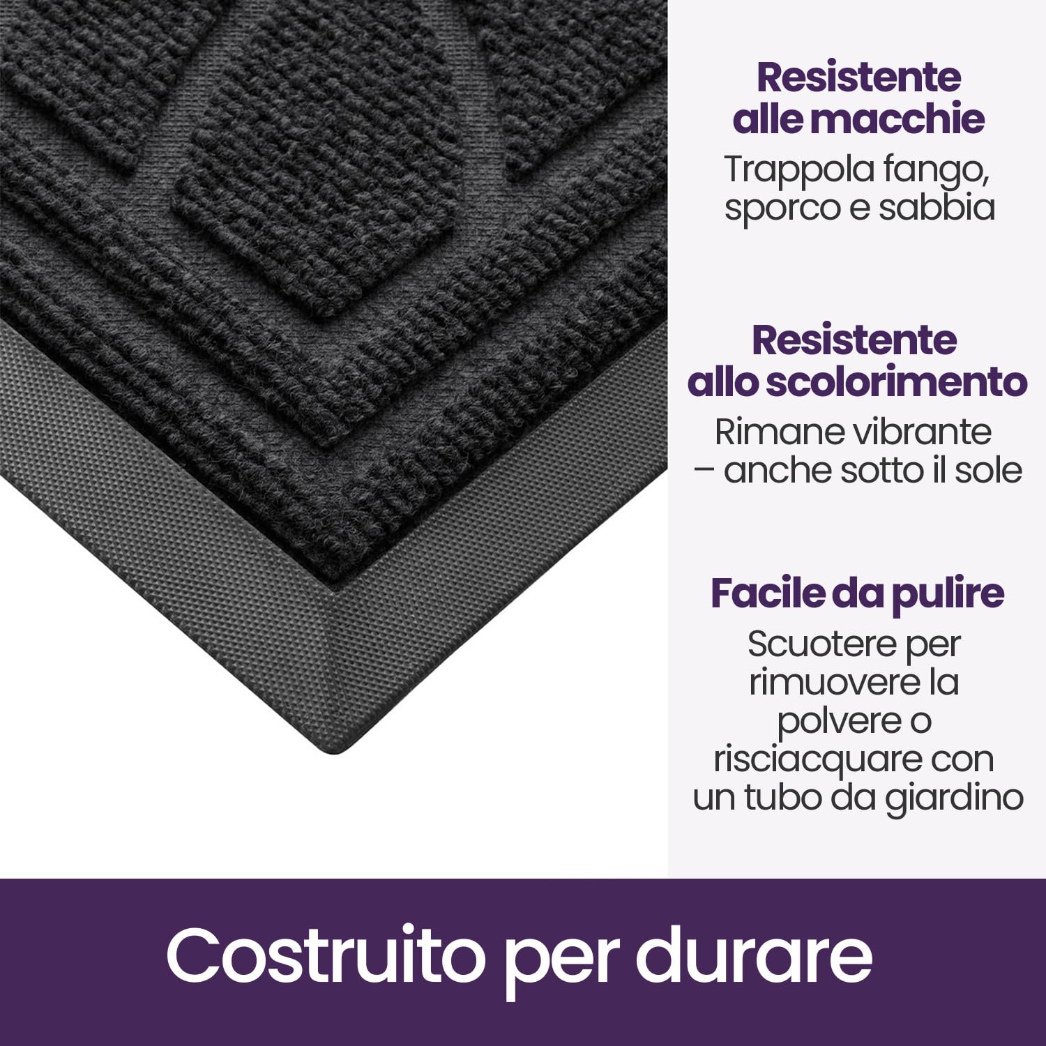 DEXI Zerbino Ingresso Esterno 60 x 90 cm, Tappeto Ingresso Interno Antiscivolo Impermeabile, Zerbini Assorbente Lavabile per Ufficio, Giardini, Balcone, Nero | Zerbino sottile e durevole, impermeabile, per interni, porta di casa, balcone o terrazza