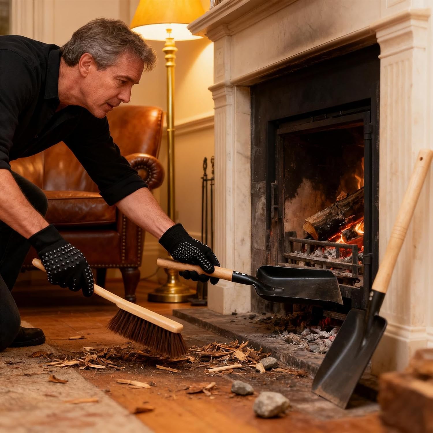 Ash Shovel,Metal Rust-Resistant Heavy Duty Cleaning Tools,Wood Stove Fire Pit Shovel and Brush - for Dust Sweeping Maintenance Outdoor Wood Stove Coal Campfire