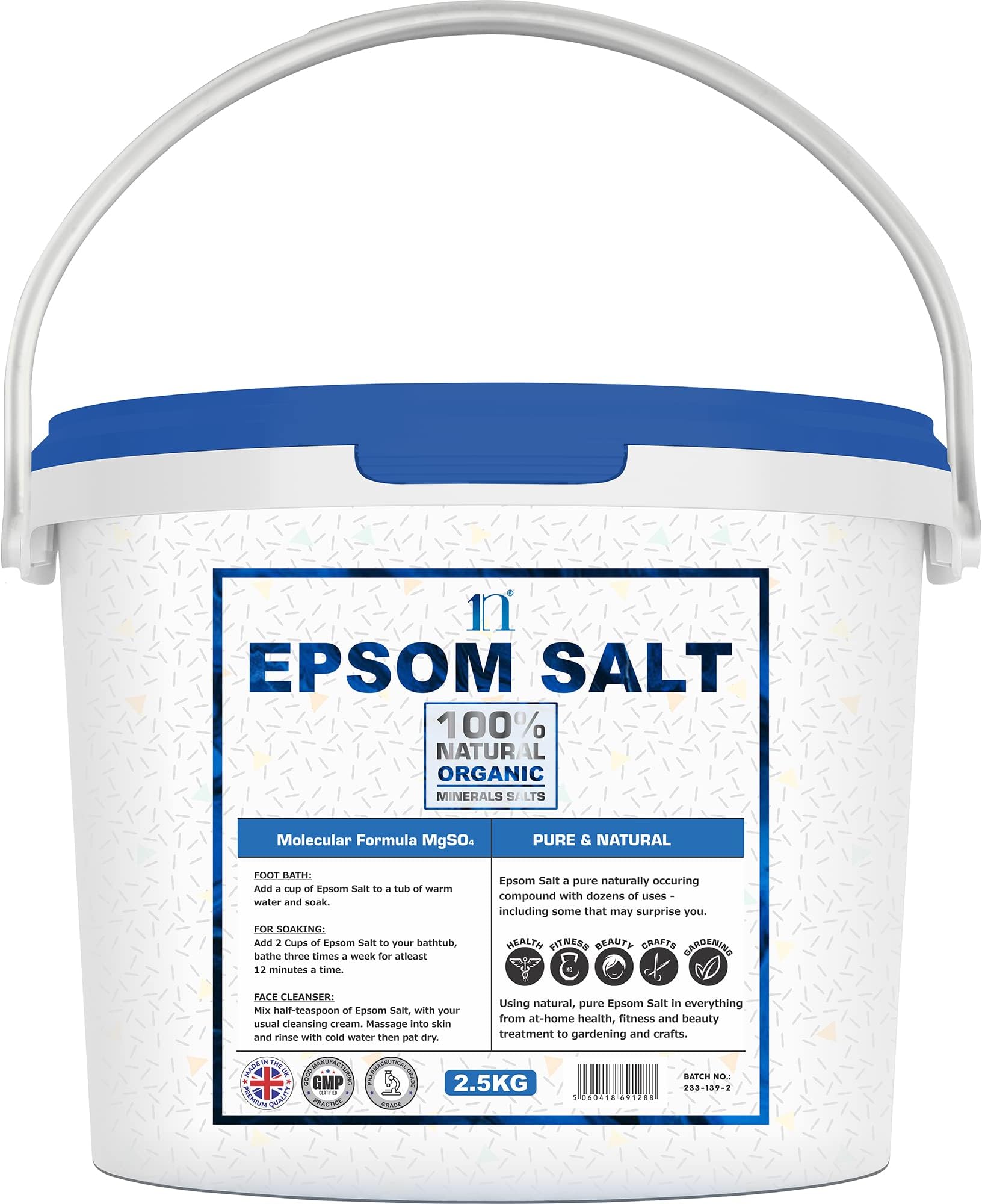 Epsom Salt 2.5KG Bucket Food Grade Magnesium Sulphate Bath Salts Epsom Salts Mined from Natural Deposits in Germany