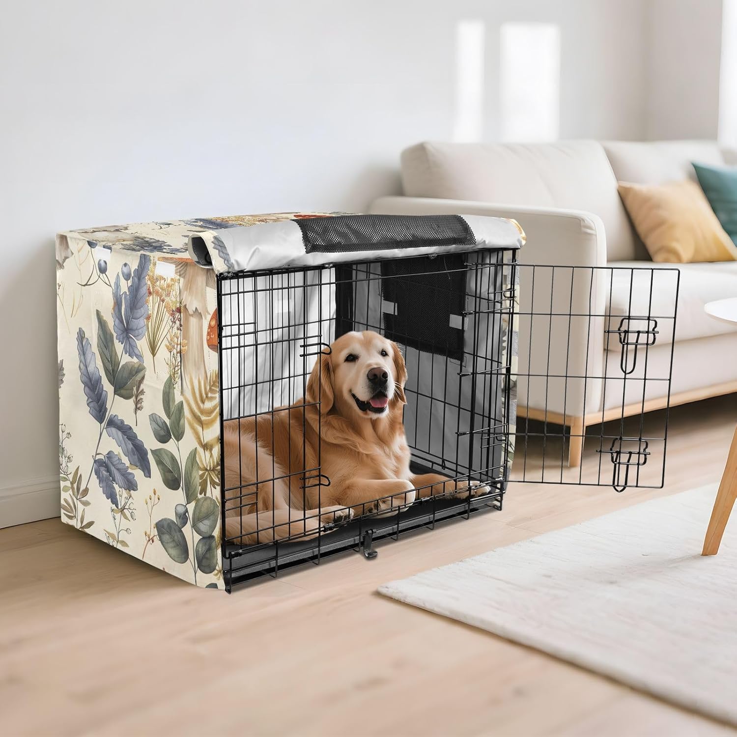Vintage Mushrooms Dog Crate Covers Wind-Resistant, S-XL Washable Crate Cover for Dog, Large