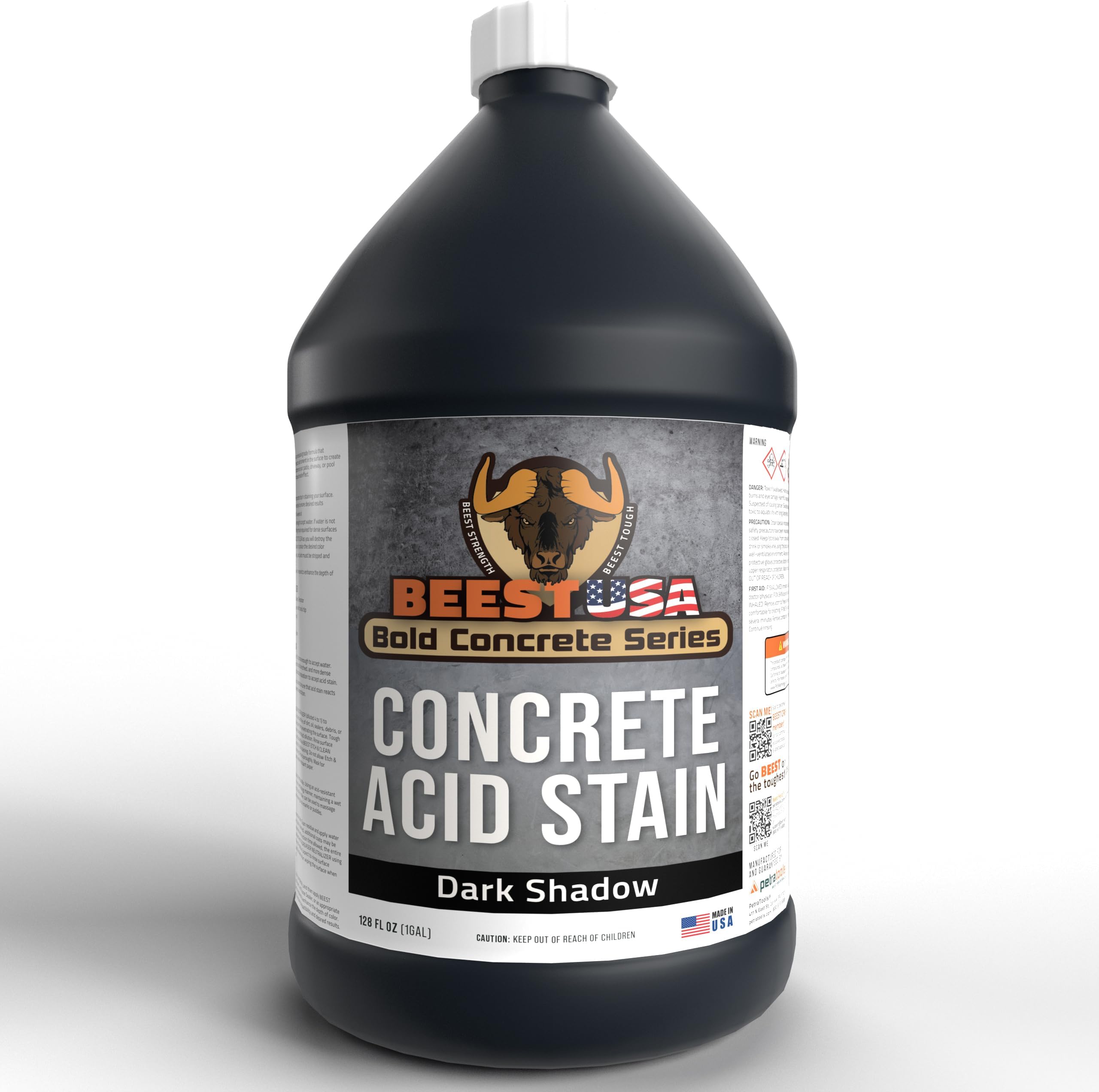 BEEST Concrete Stain - Dark Shadow - 1 Gallon, Test 8 oz Concrete Dye on a Small Area for Desired Results - Acid Stain for Floors, Pavers, Patios, Countertop, Cement, Driveway - Unique Marbled Finish