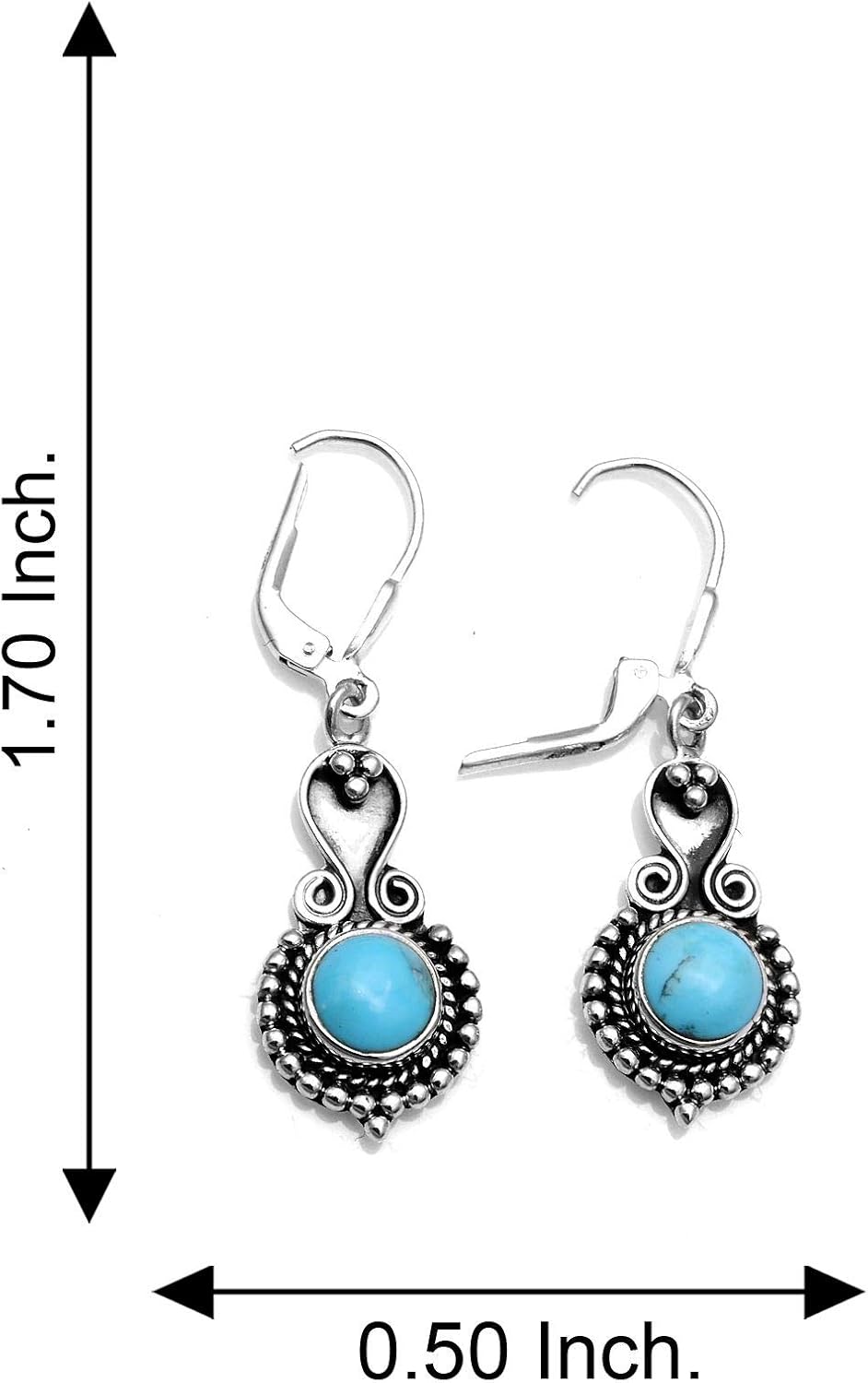 Silver Palace 925 Sterling Silver Natural Larimar Drop Dangle Earrings for Women