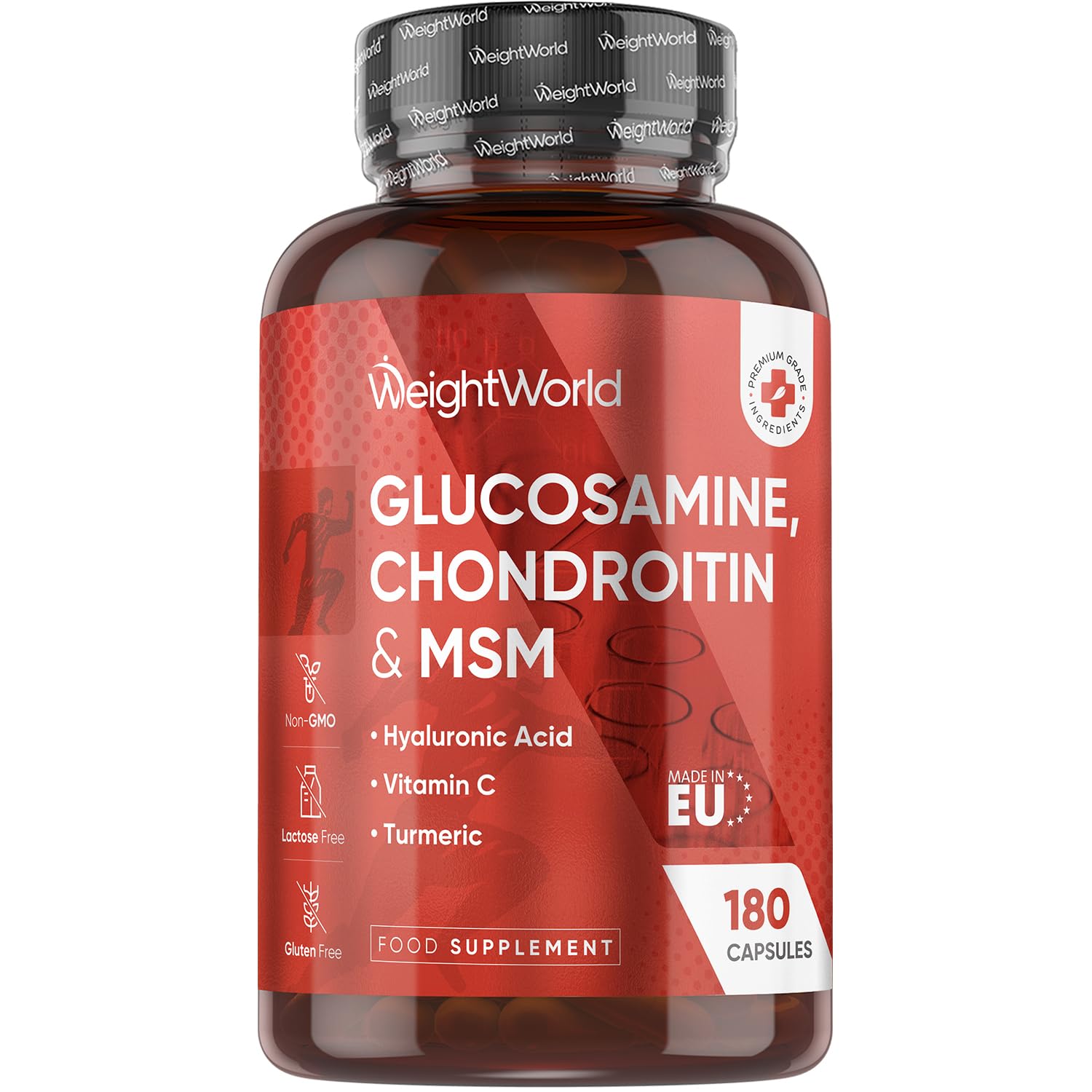 Glucosamine and Chondroitin Supplement - 180 Capsules - Up to 6 Months Supply - with Hyaluronic Acid, MSM, Vitamin C & Turmeric - Gluten-Free & Non-GMO Glucosamine & Chondroitin Complex