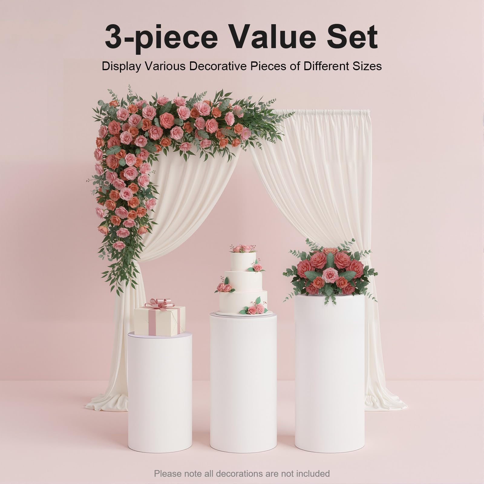 Set di 3 piedistalli cilindrici in PVC bianco e acrilico, robusto supporto per torta nuziale, durevole, impilabile, grande portata fino a 29 kg, ideale per matrimoni, feste ed eventi