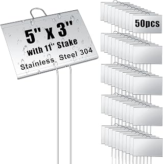 Landhoow 50 Pcs Large Plant Marker, 5'' X 3'' with 11'' Stake, Silver