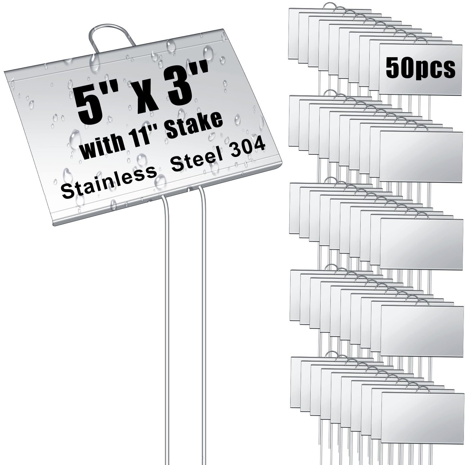 Landhoow 50 Stück große Gartenpflanzenmarker, Metall-Pflanzenetiketten, Schild, 12,7 x 7,6 cm mit 27,9 cm Pfahl, wetterfest, wasserdicht, Gartenschild für den Außenbereich, Setzlinge, Kräuter, Gemüse