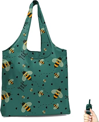 BeeGreen Reusable Grocery Shopping Bag -Travel Tote Bag - Foldable Compact Sturdy Bags