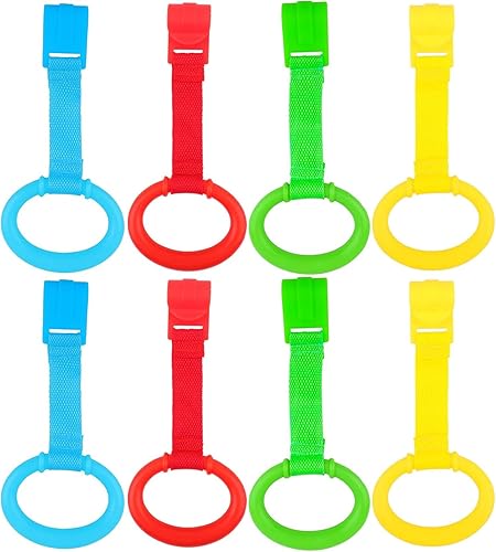 Miniatura 10 de Anillos de dominadas para bebé, paquete de 4 asistentes de pie de cama, anillos de tracción para niños pequeños, herramientas de entrenamiento para