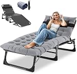 DoCred Folding Chaise Lounge Chair, Folding Cot, 5-Position Adjustable Heavy Duty Patio Chaise Lounges for Outside, Poolside, Beach, Lawn, Camping