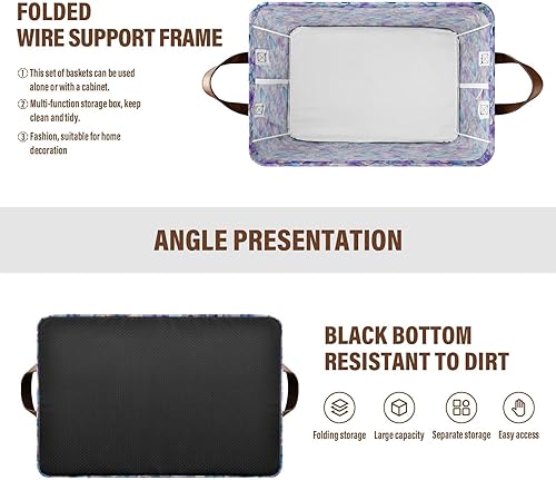 Miniatura 4 de Dreamlike Butterfly Purple Flowers Storage Baskets for Shelves Closet Storage Bins with Handles Shelves Closet Books for Books cajas organizadoras