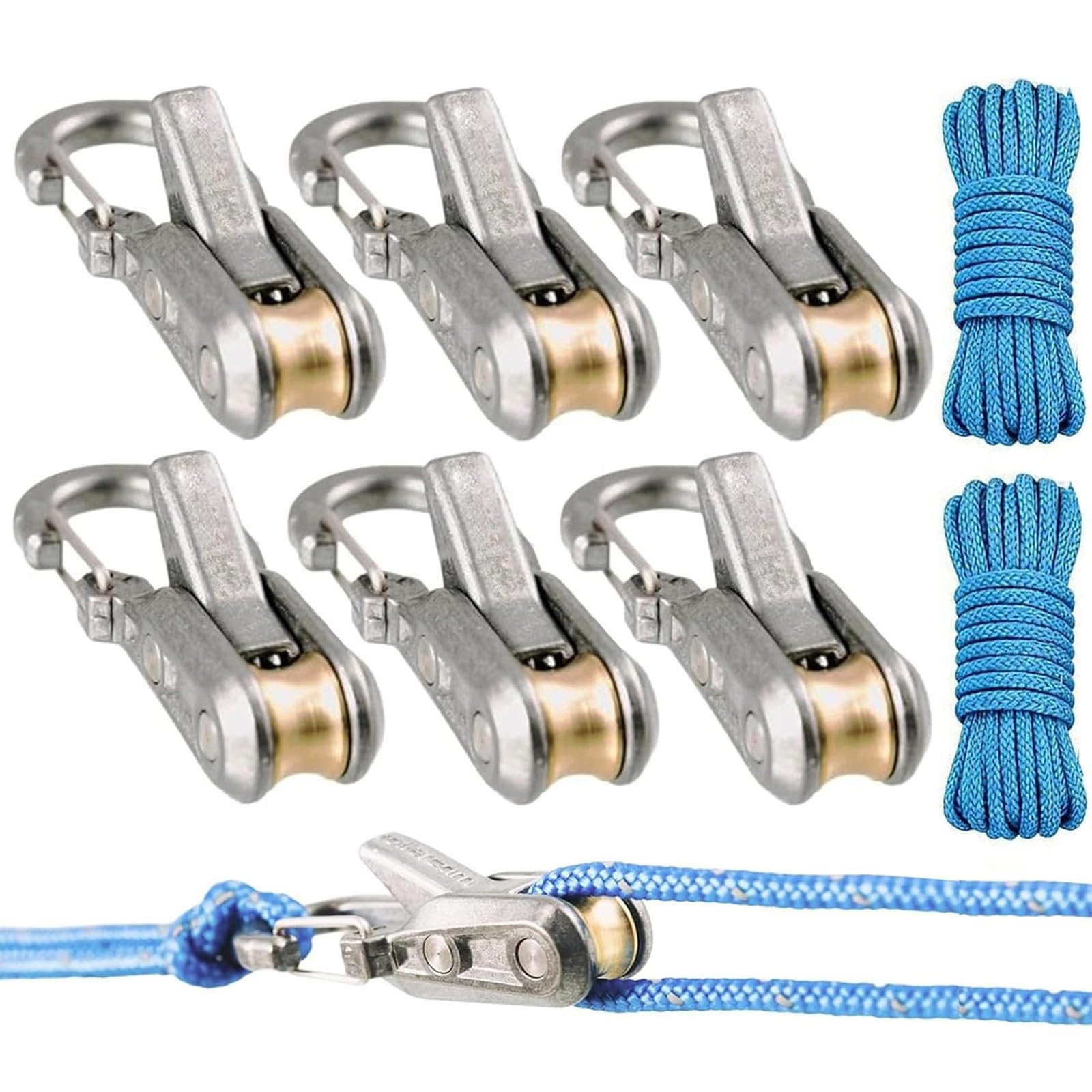 Confezione da 6 corde con moschettone in ottone, per legare in modo semplice e sicuro, strumento di tensionamento della corda e tenditore, strumento di tensionamento con fibbia di sicurezza per