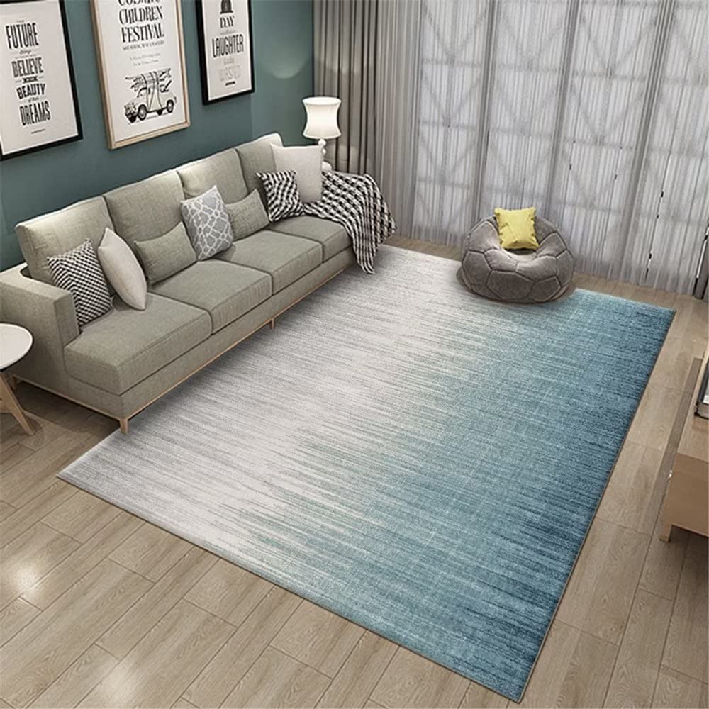 Tapis doux anti-acarien 160X200CM bleu stripes vintage pour le salon