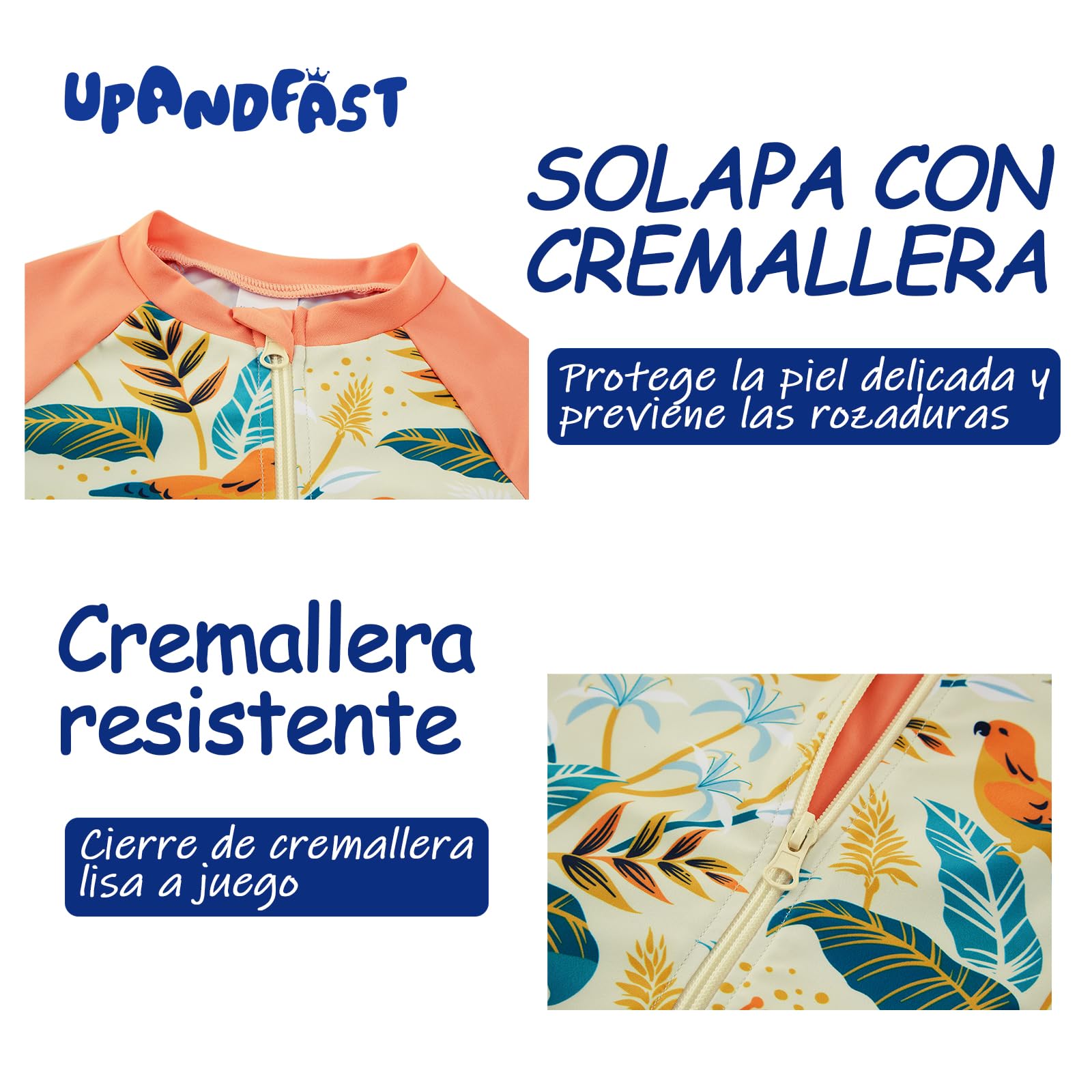 upandfast Bañadores de Una Pieza para Niño Bebé Traje de Baño con Manga Larga Bañador Protección UV UPF 50+ y Cierre Cremallera
