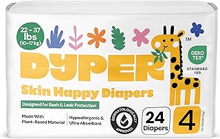 DYPER Bamboo Baby Diapers Size 4 | Natural Honest Ingredients | Cloth Alternative | Day & Overnight | Plant-Based + Eco-Friendly | Hypoallergenic for Sensitive Newborn Skin | Unscented - 24 Count