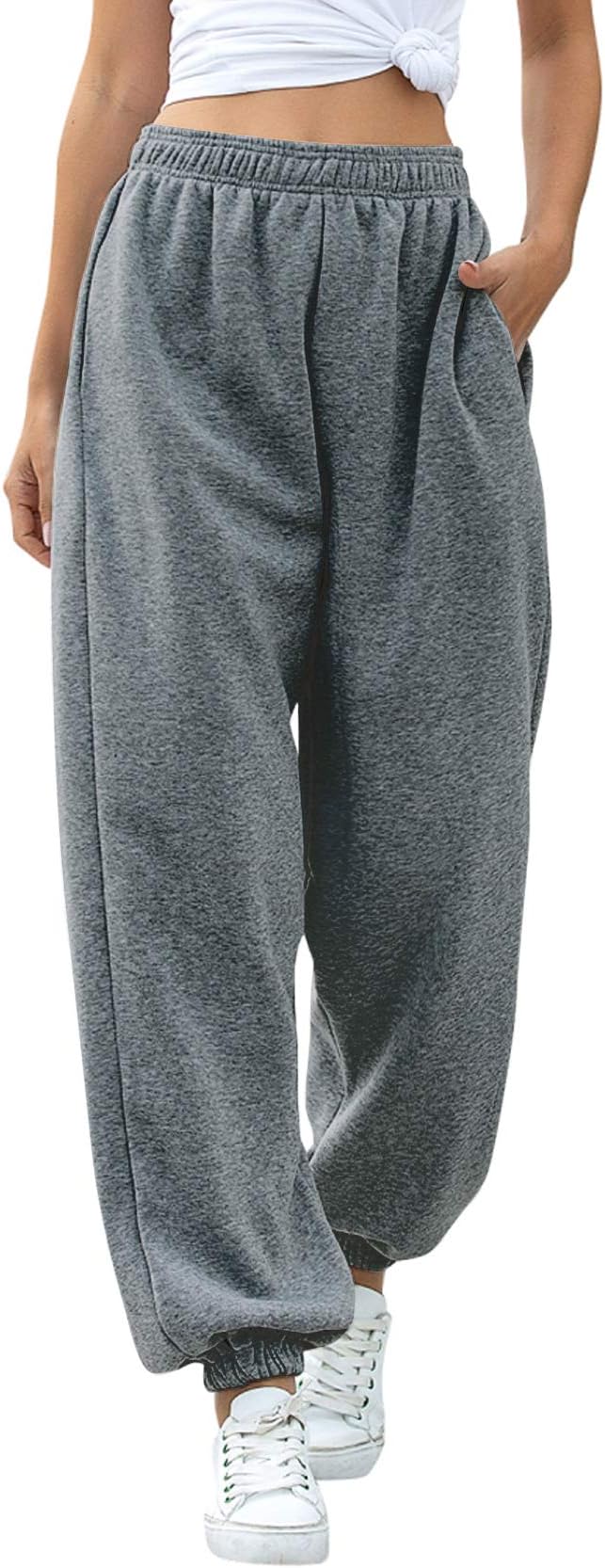 Womens Cinch Bottom Sweatpants Pockets High Waist Sporty Gym Athletic Fit Jogger Pants Lounge Trousers