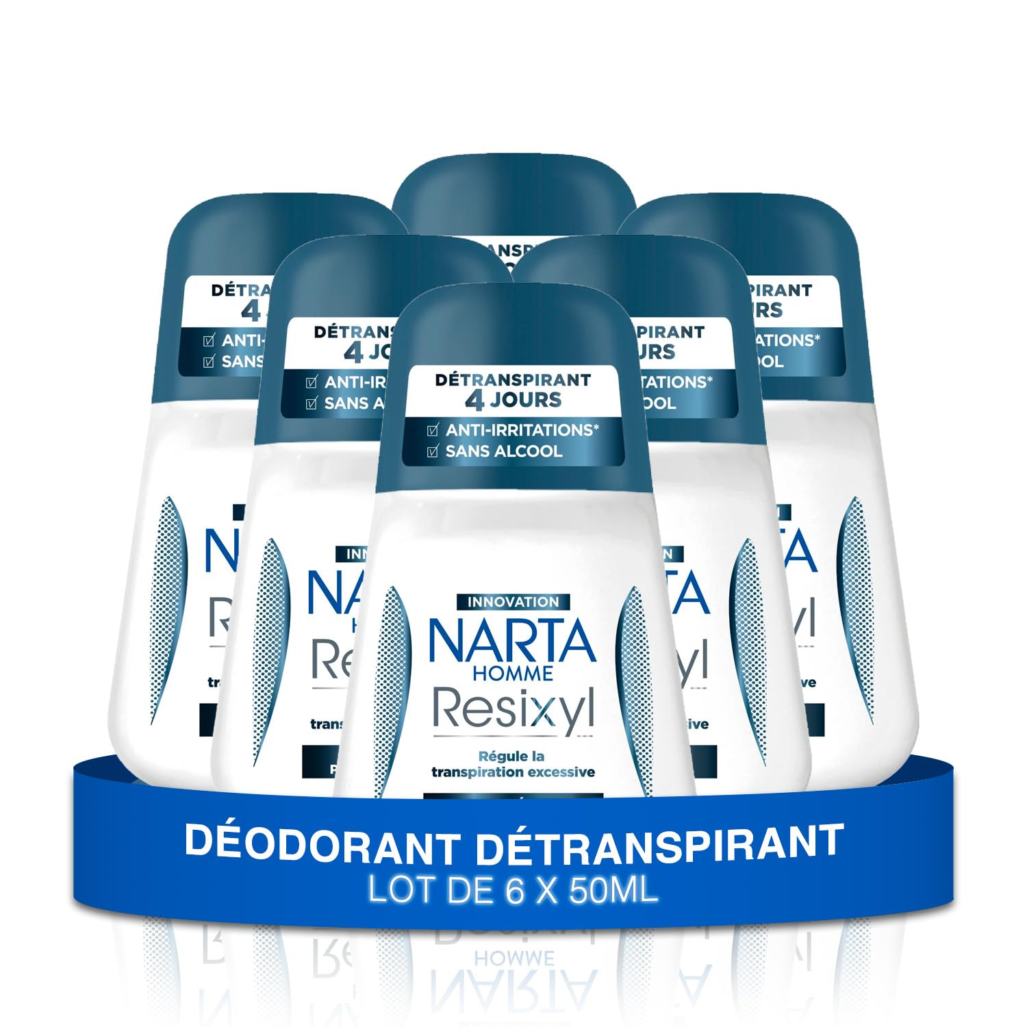 Narta - Desodorante para hombre con bola – Desodorante Resixyl para 4 días, sin alcohol, 6 x 50 ml