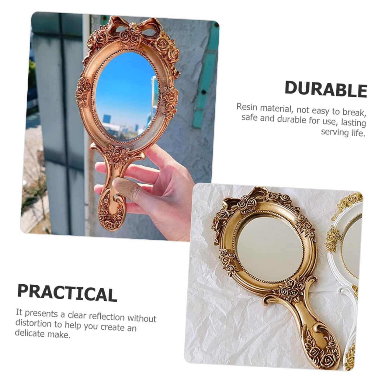 2 Stück Vintage Handspiegel Griff Tragbarer Kompakter Reise Make up Spiegel für Damen Filigraner Retro Handspiegel mit Floralem Design Leicht und Dekorativ Geschenk
