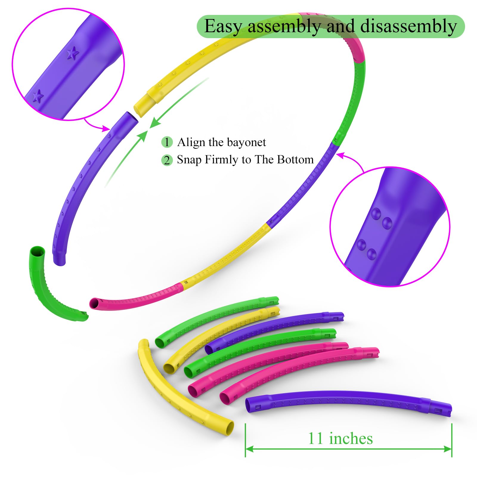 WEOKLL 2 Pack Toy Color Hoop and Jump Rope for Kids,Detachable & Size Adjustable Plastic Colourful Exercise Hoop for Boys and Girls Party Games, Gymnastics, Dog Agility Equipment, Christmas Wreath. - Image 4