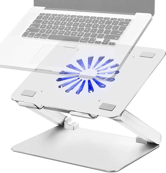 SOUNDANCE Laptop Cooling Pad with Low-Noise Fan and 3.0 USB Hubs, Ventilated Laptop Cooler Prevent Overheating, Ergonomic Laptop Stand Support Up to 17” Gaming Notebook Computer, Aluminum