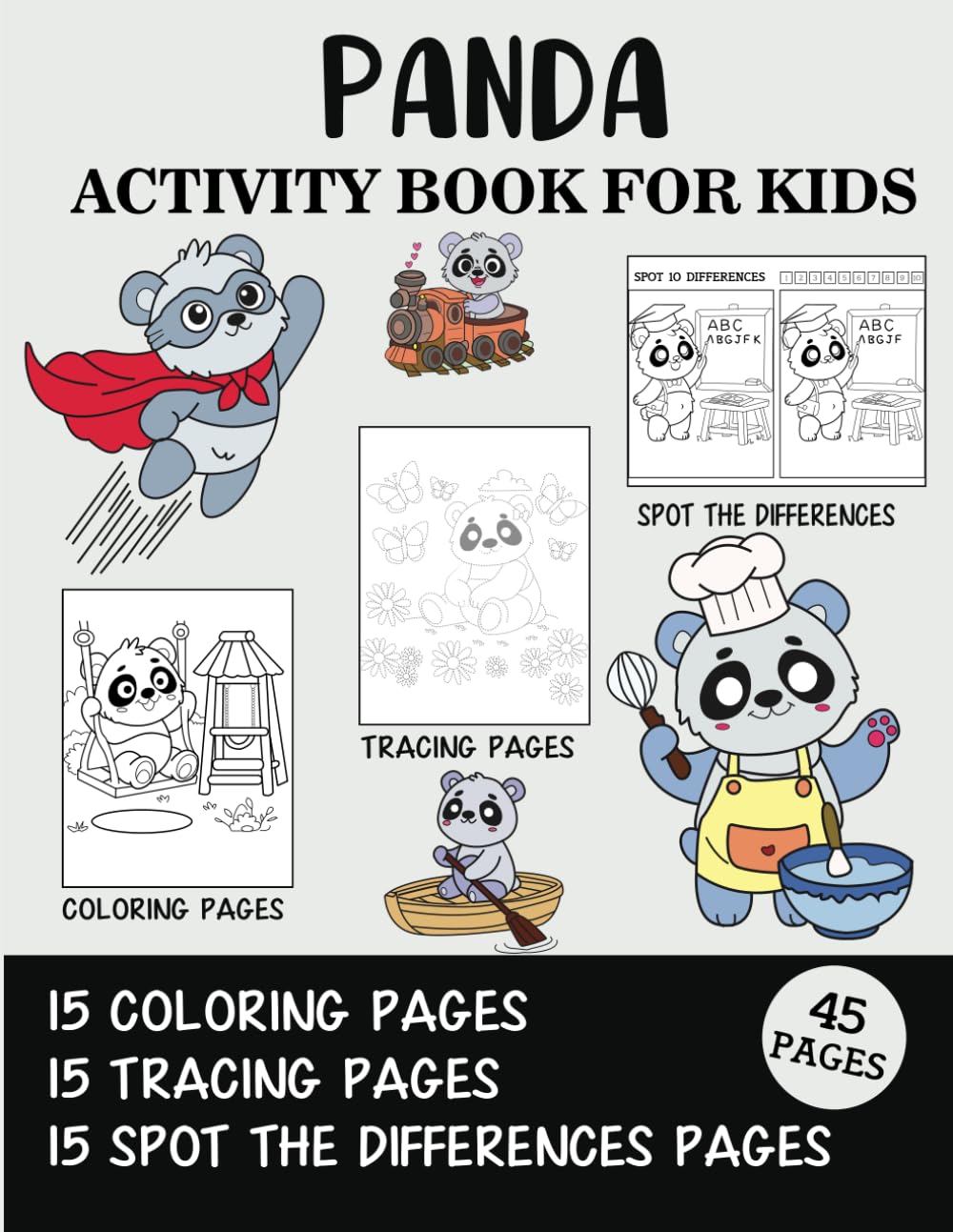 Panda Activity Book for Kids: Coloring, Tracing and Spot the Difference Pages